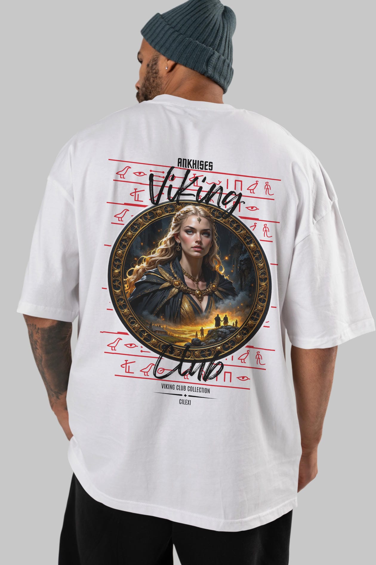 Viking Mitolojisi Serisi 1 Arka Baskılı Oversize t-shirt Erkek Kadın %100 Pamuk Bisiklet Yaka tişort