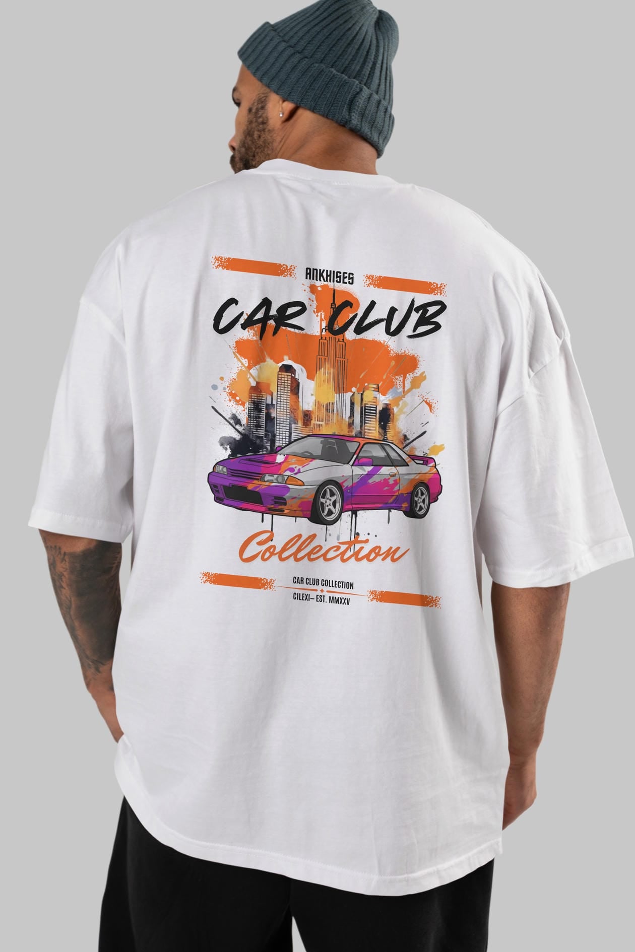 Araba Club Serisi 33 Baskılı Oversize t-shirt Erkek Kadın %100 Pamuk Bisiklet Yaka tişort