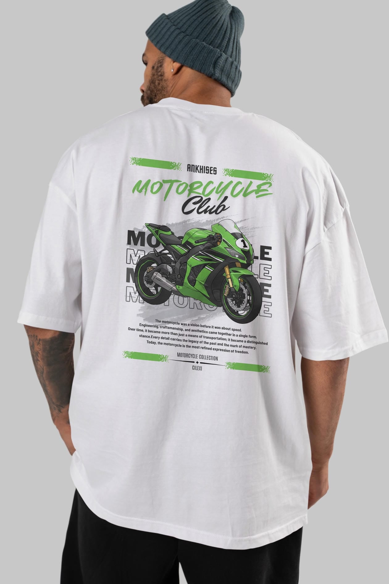 Motosiklet Serisi 6 Arka Baskılı Oversize t-shirt Erkek Kadın %100 Pamuk Bisiklet Yaka tişort