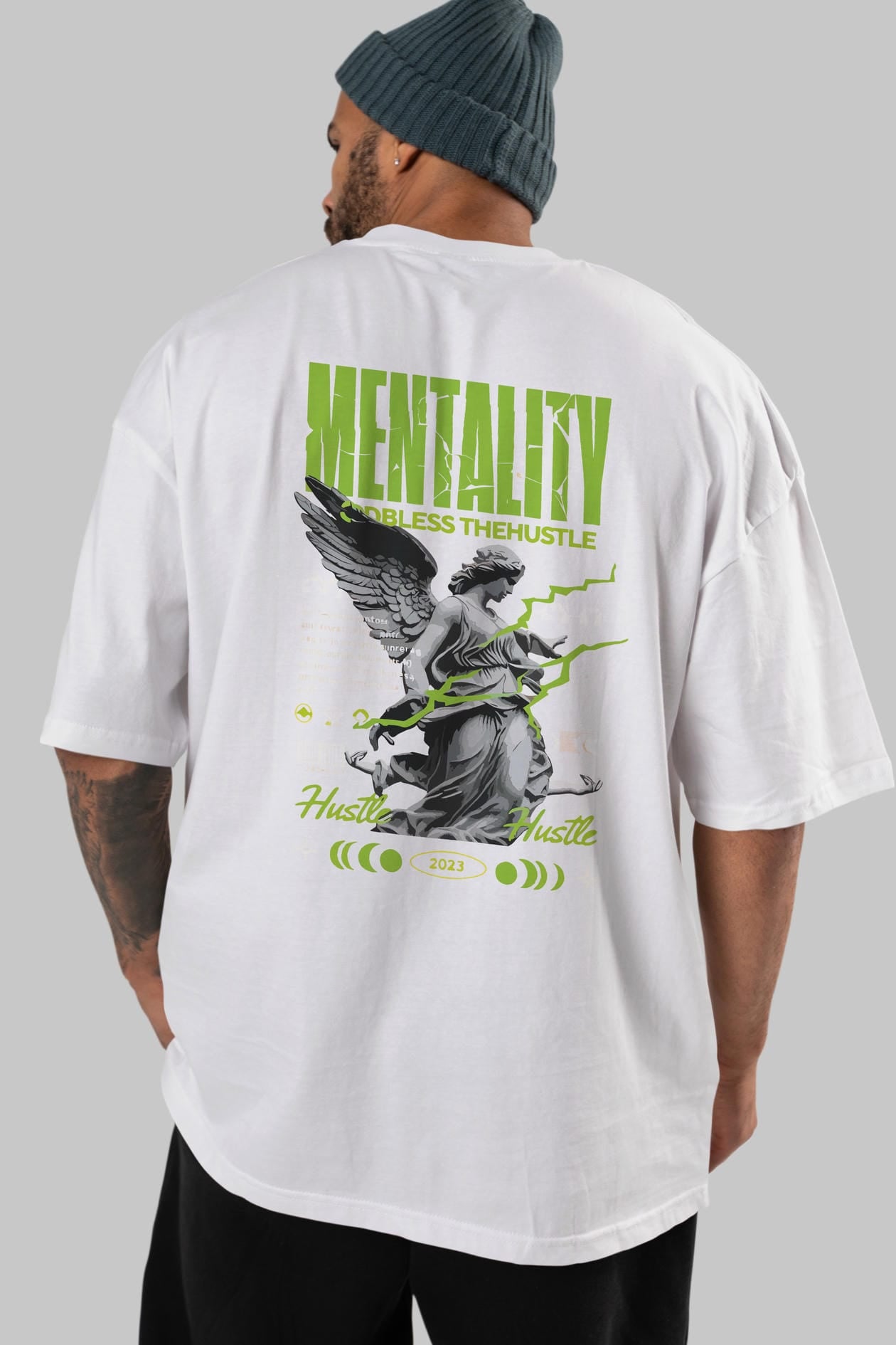 Mentality Arka Baskılı Oversize t-shirt Erkek Kadın %100 Pamuk Bisiklet Yaka tişort