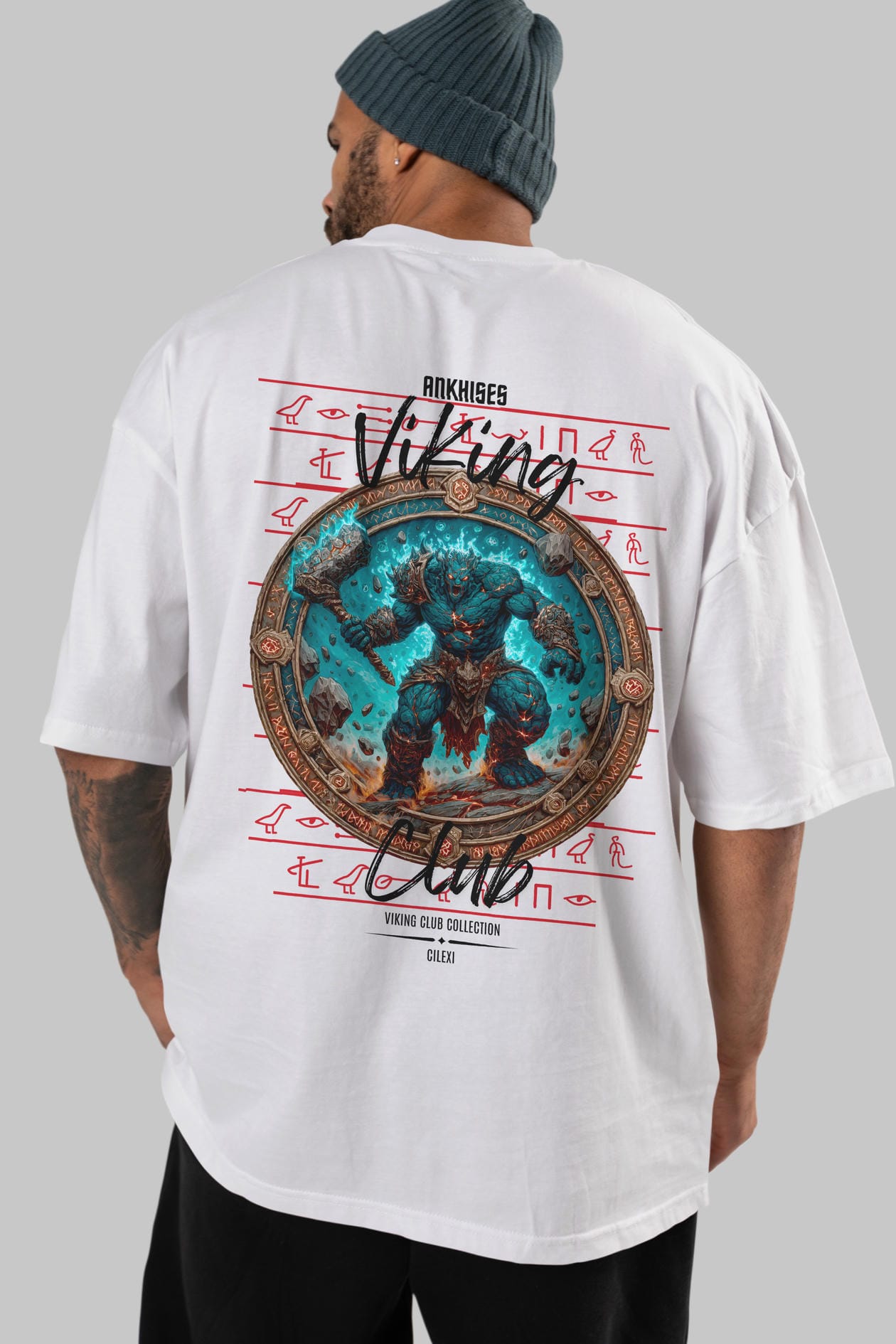 Hrungnir Baskılı Oversize t-shirt Erkek Kadın %100 Pamuk Bisiklet Yaka tişort