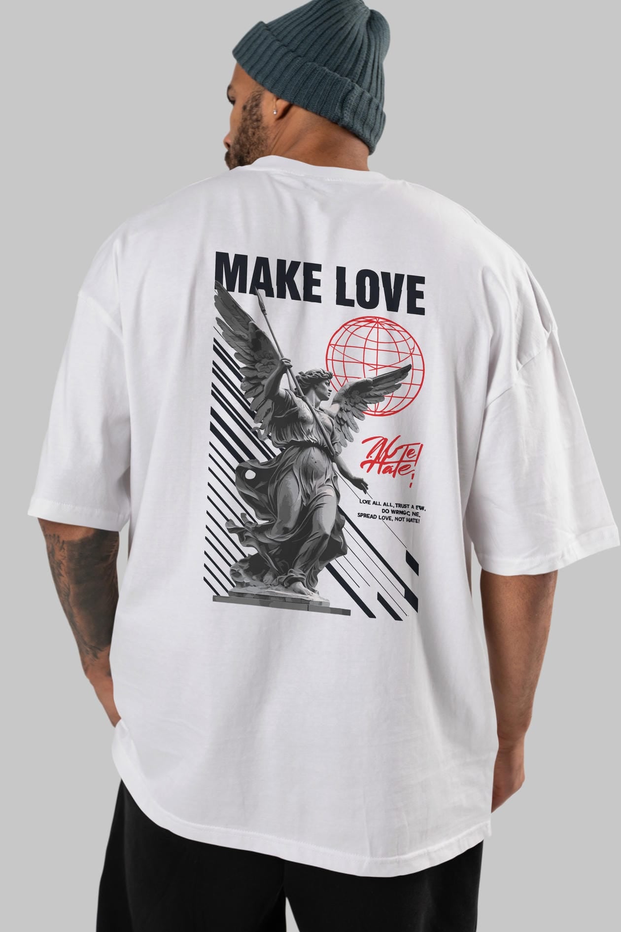 Make Love Arka Baskılı Oversize t-shirt Erkek Kadın %100 Pamuk Bisiklet Yaka tişort
