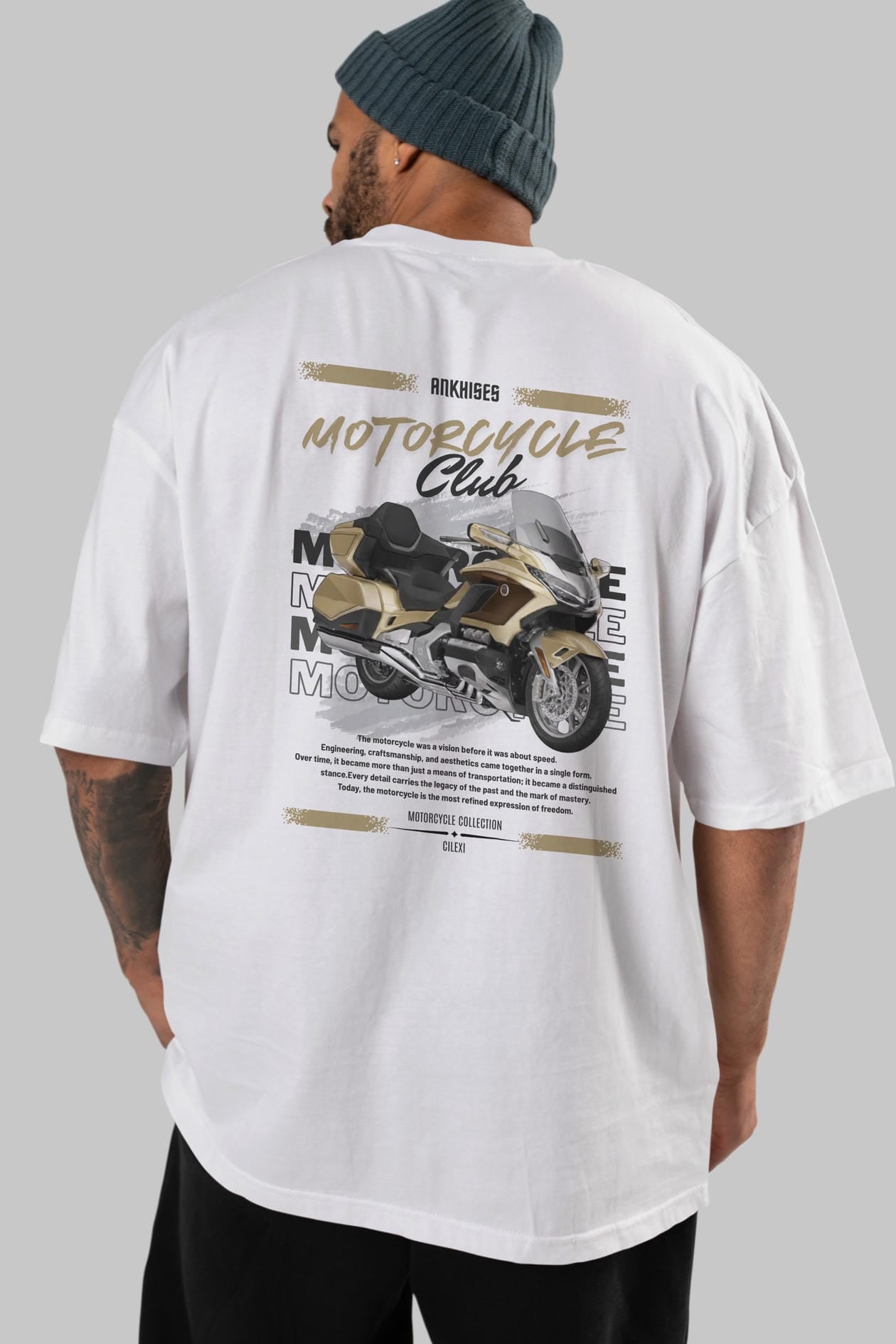 Motosiklet Serisi 28 Arka Baskılı Oversize t-shirt Erkek Kadın %100 Pamuk Bisiklet Yaka tişort