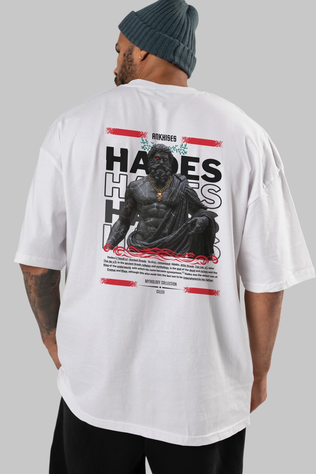 Hades 1 Arka Baskılı Oversize t-shirt Erkek Kadın %100 Pamuk Bisiklet Yaka tişort