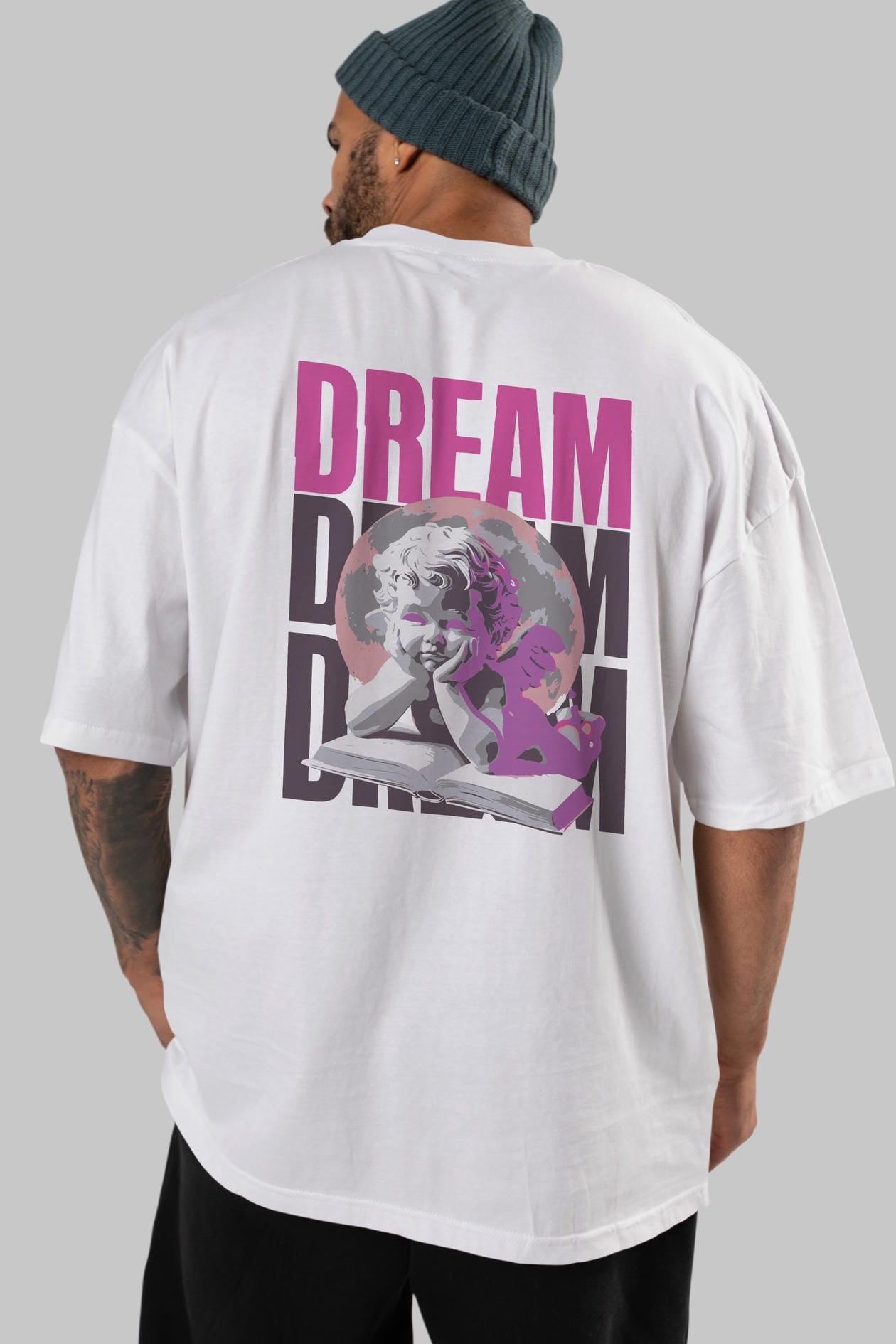 Dream Angel Arka Baskılı Oversize t-shirt Erkek Kadın %100 Pamuk Bisiklet Yaka tişort