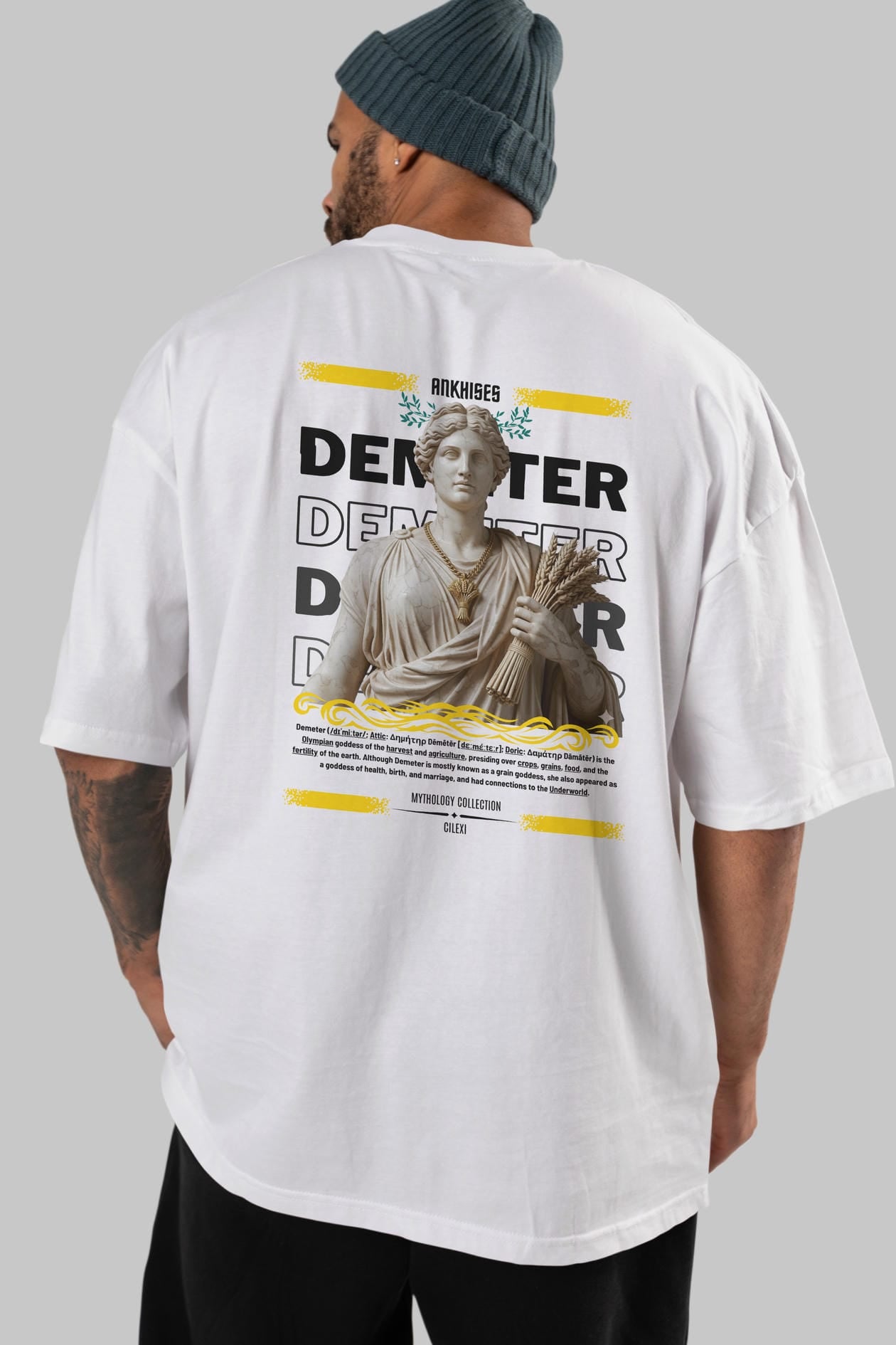Demeter 1 Arka Baskılı Oversize t-shirt Erkek Kadın %100 Pamuk Bisiklet Yaka tişort