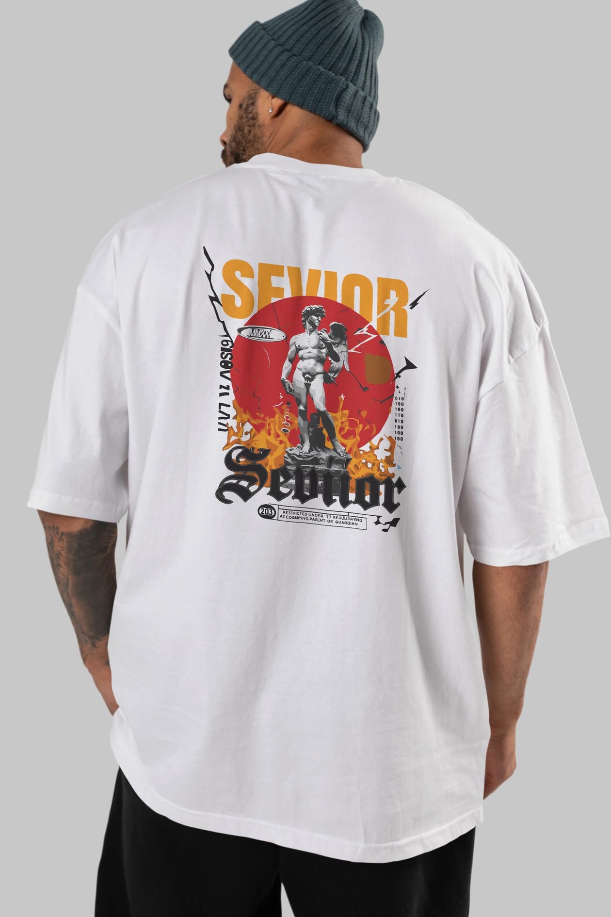 Sevior Arka Baskılı Oversize t-shirt Erkek Kadın %100 Pamuk Bisiklet Yaka tişort
