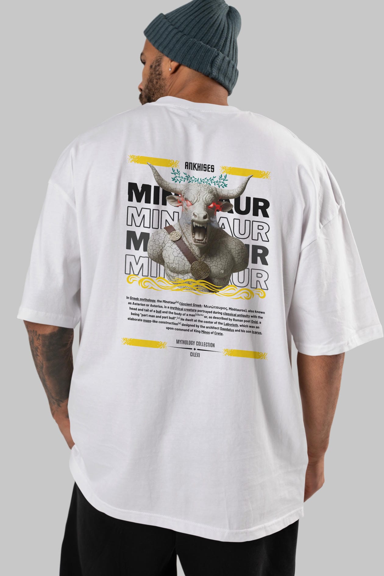 Minotaur 2 Arka Baskılı Oversize t-shirt Erkek Kadın %100 Pamuk Bisiklet Yaka tişort