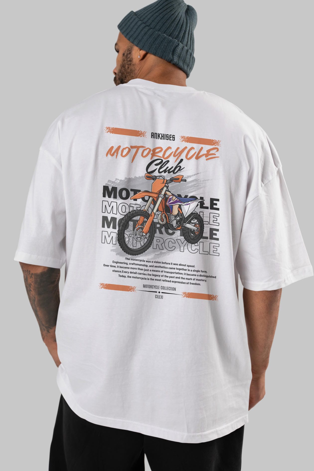 Motosiklet Serisi 19 Arka Baskılı Oversize t-shirt Erkek Kadın %100 Pamuk Bisiklet Yaka tişort