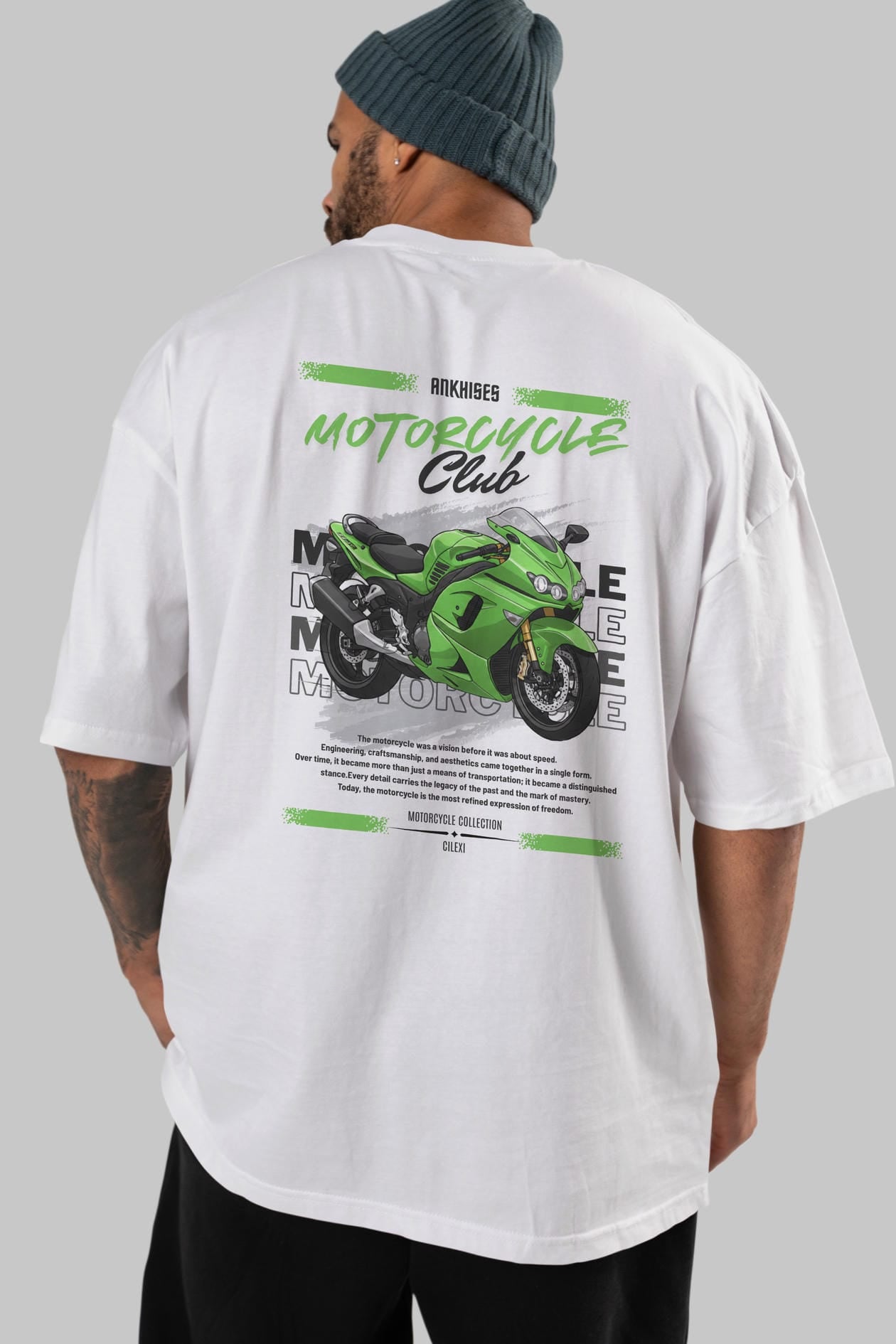 Motosiklet Serisi 12 Arka Baskılı Oversize t-shirt Erkek Kadın %100 Pamuk Bisiklet Yaka tişort