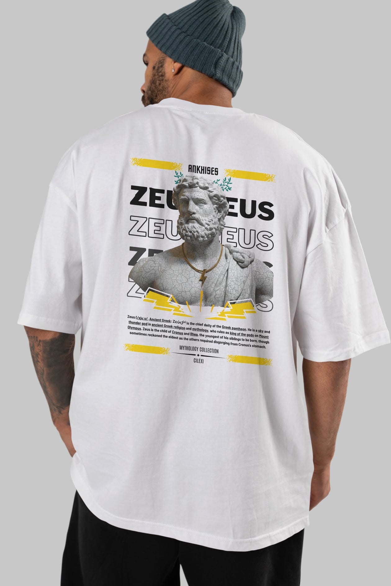 Zeus 3 Arka Baskılı Oversize t-shirt Erkek Kadın %100 Pamuk Bisiklet Yaka tişort