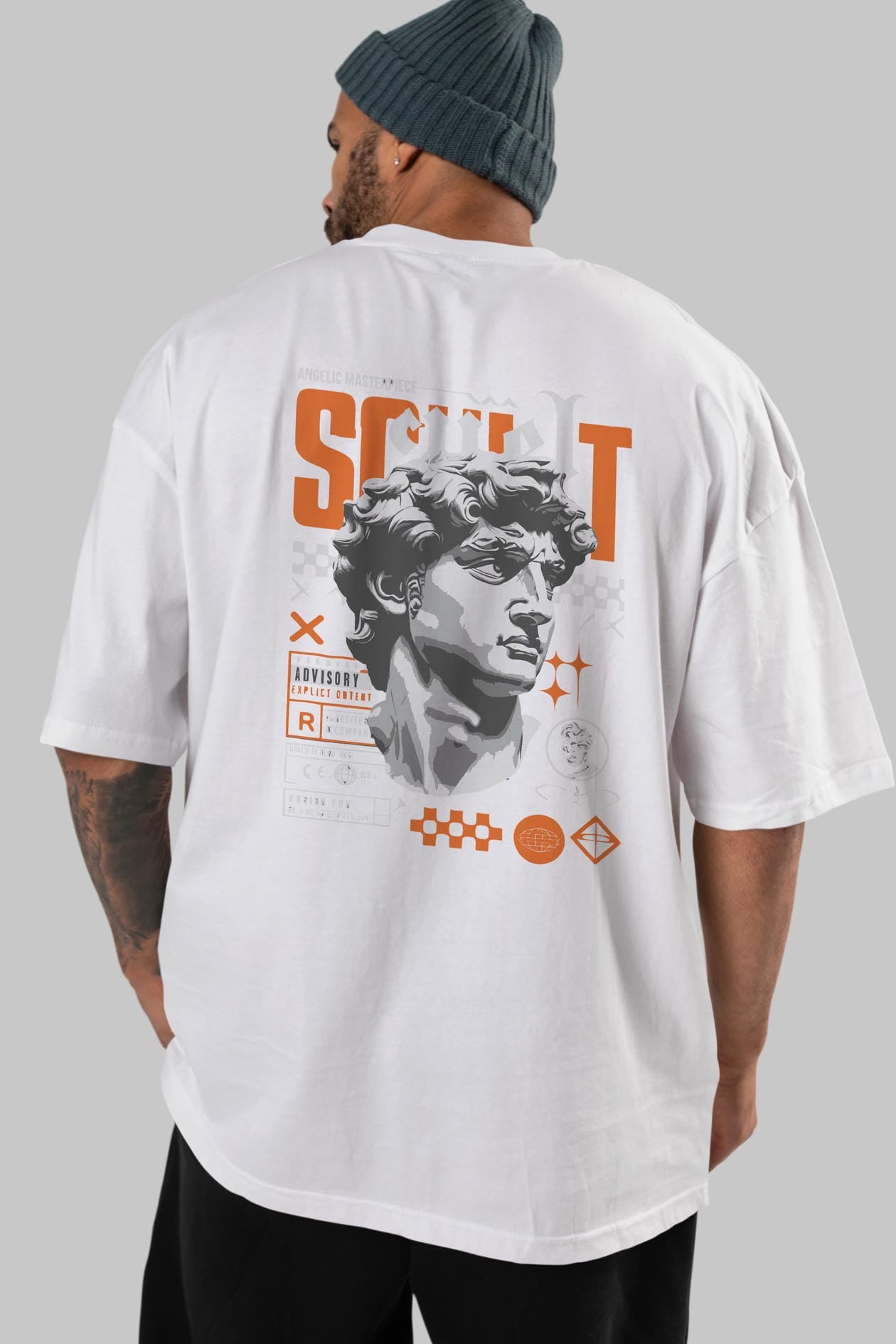 Scult Arka Baskılı Oversize t-shirt Erkek Kadın %100 Pamuk Bisiklet Yaka tişort