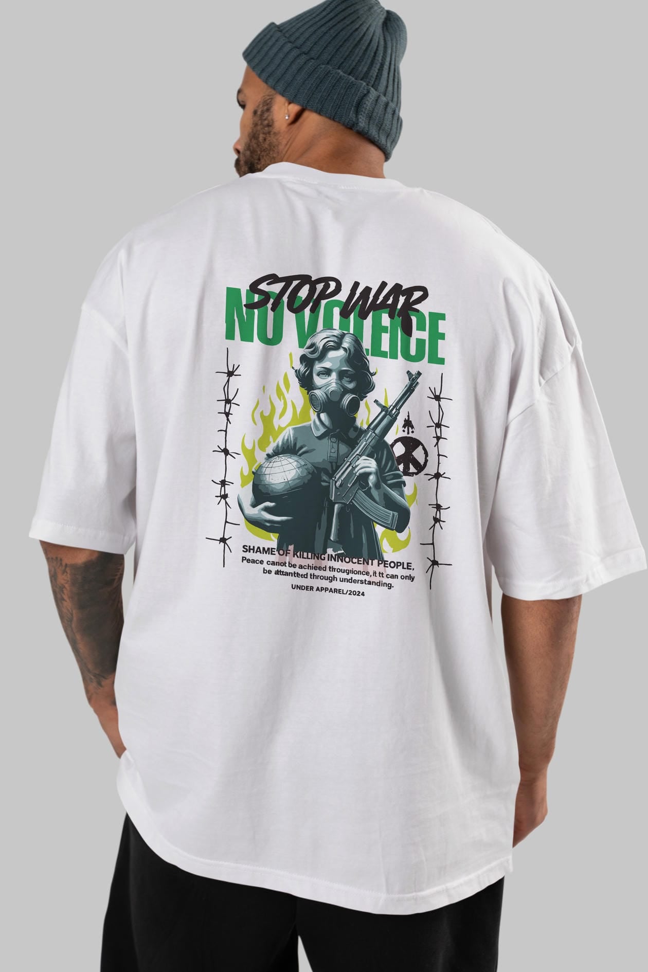 Stop War Arka Baskılı Oversize t-shirt Erkek Kadın %100 Pamuk Bisiklet Yaka tişort