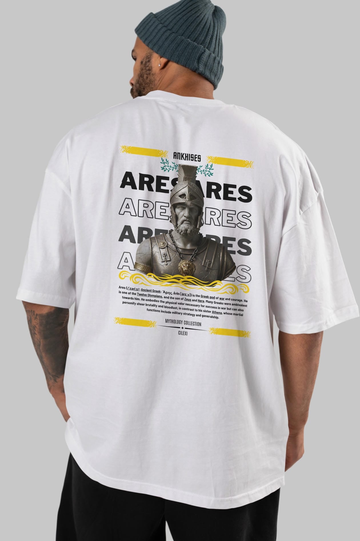 Ares 1 Arka Baskılı Oversize t-shirt Erkek Kadın %100 Pamuk Bisiklet Yaka tişort