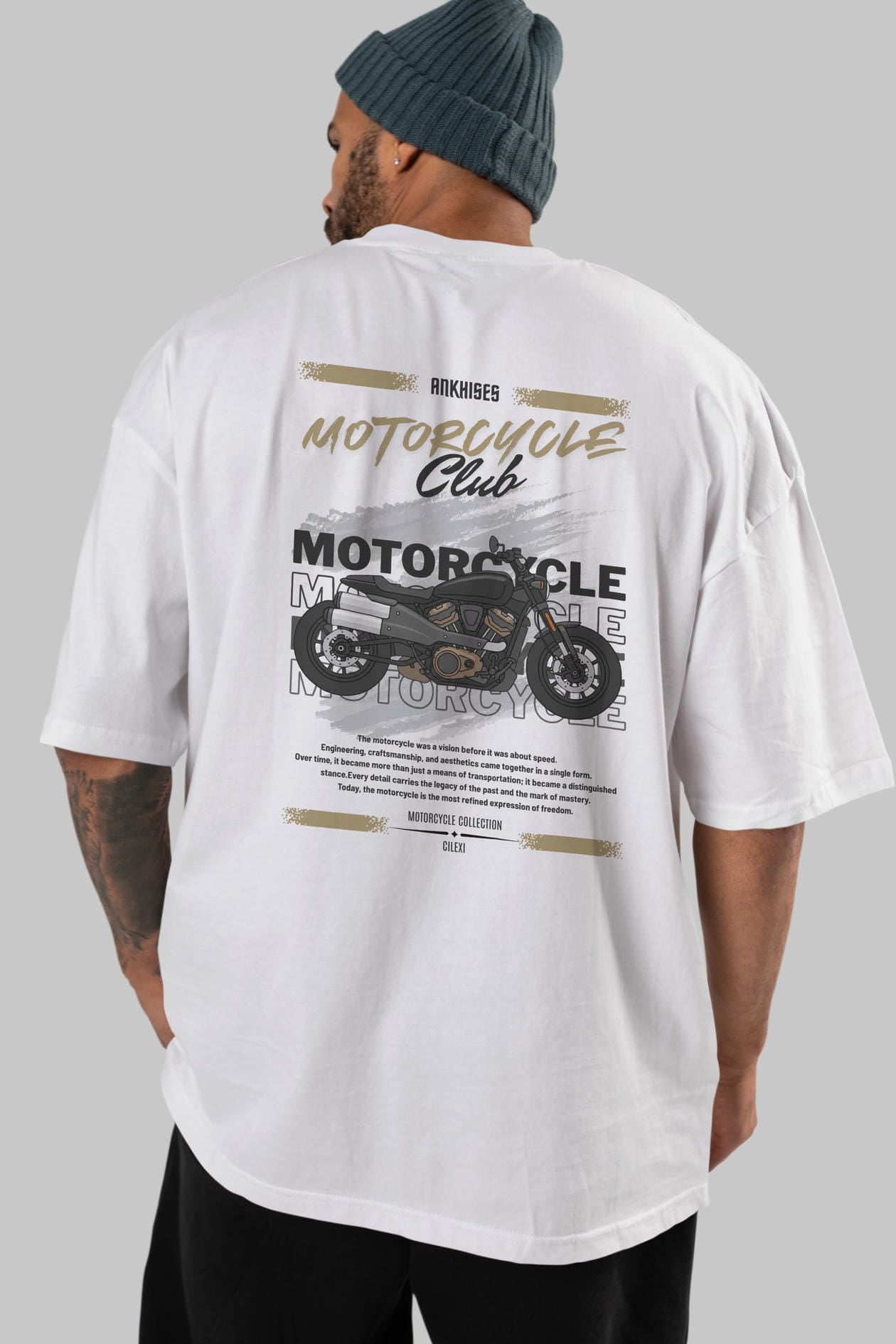 Motosiklet Serisi 29 Arka Baskılı Oversize t-shirt Erkek Kadın %100 Pamuk Bisiklet Yaka tişort