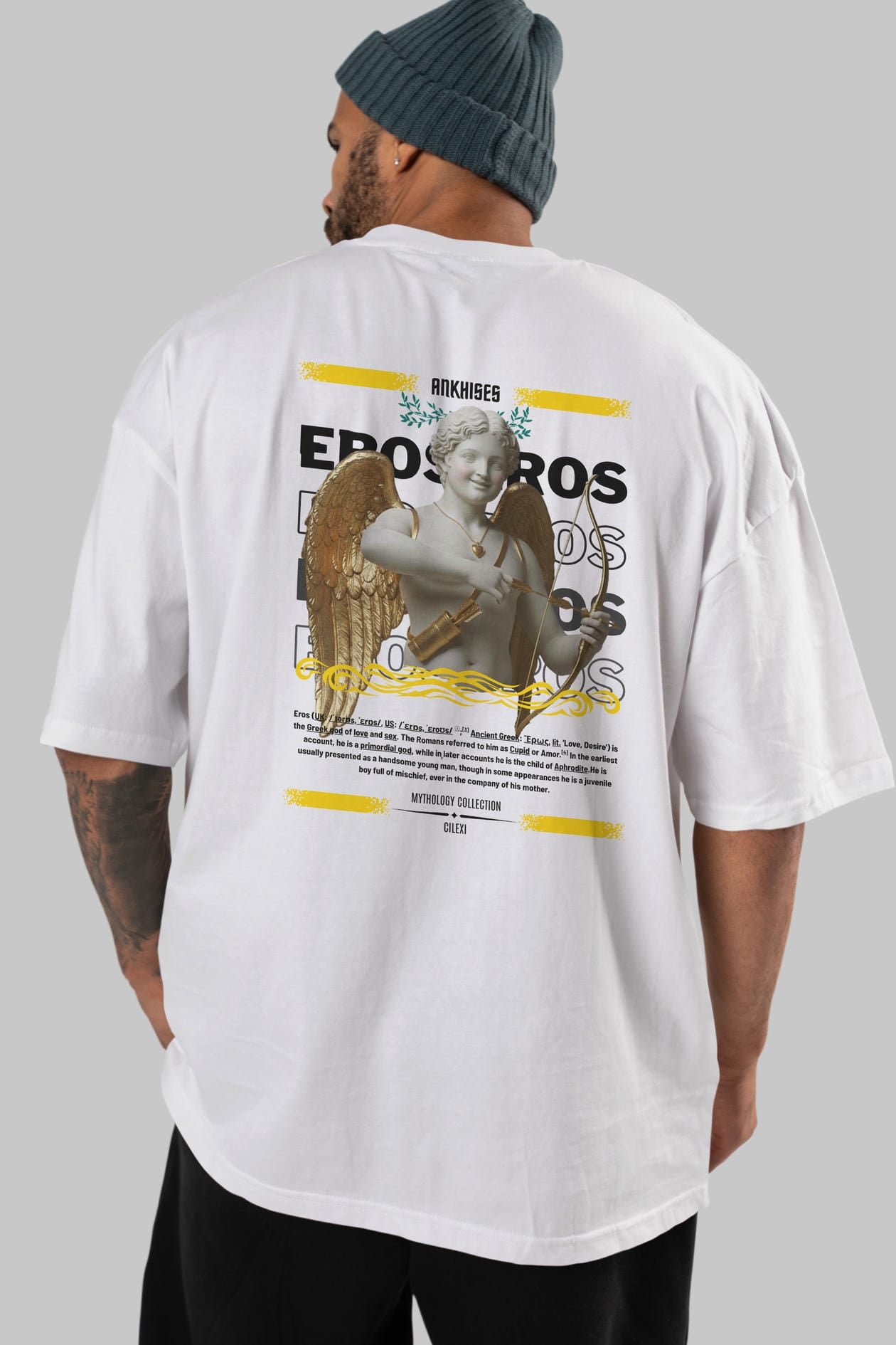 Eros Arka Baskılı Oversize t-shirt Erkek Kadın %100 Pamuk Bisiklet Yaka tişort