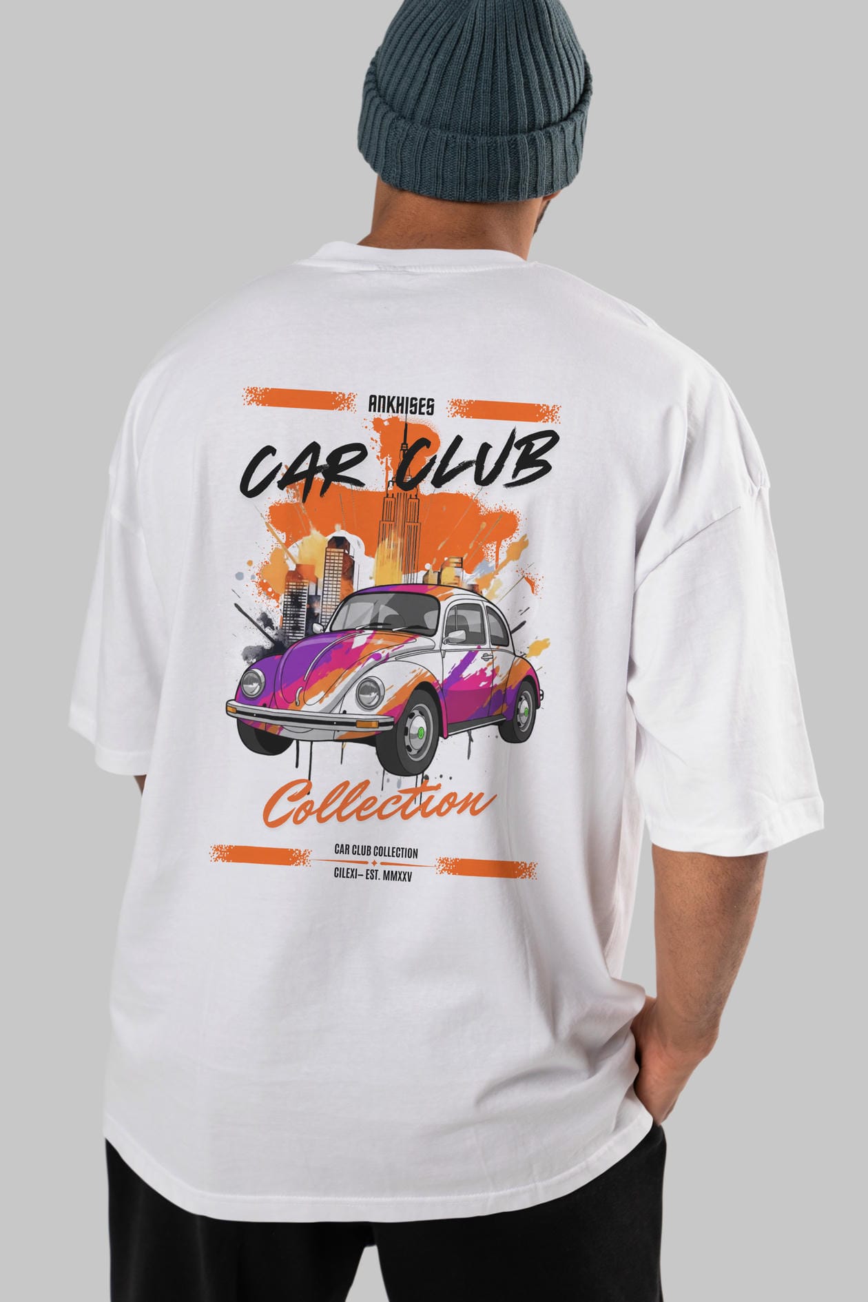 Araba Club Serisi 41 Baskılı Oversize t-shirt Erkek Kadın %100 Pamuk Bisiklet Yaka tişort