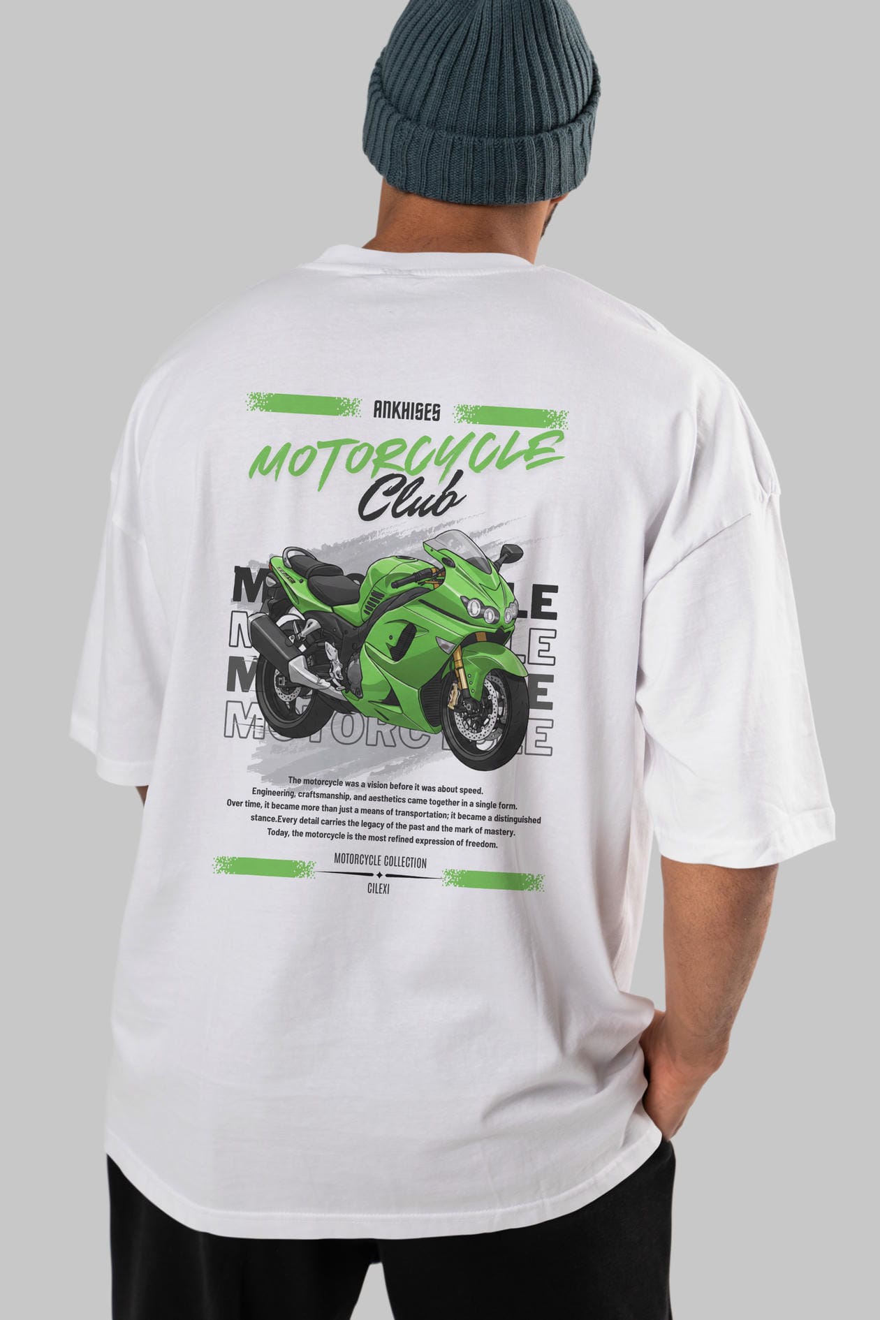 Motosiklet Serisi 12 Arka Baskılı Oversize t-shirt Erkek Kadın %100 Pamuk Bisiklet Yaka tişort
