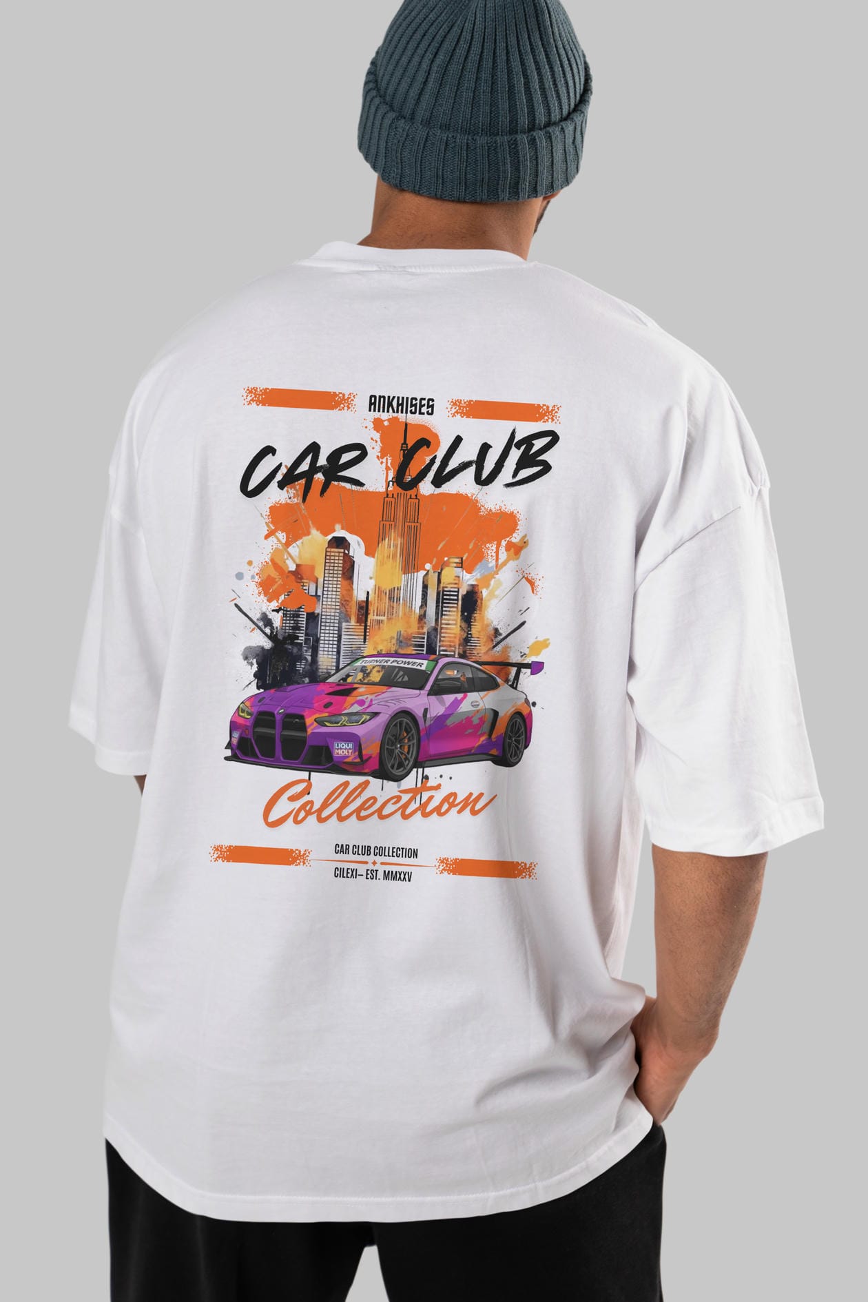 Araba Club Serisi 4 Baskılı Oversize t-shirt Erkek Kadın %100 Pamuk Bisiklet Yaka tişort