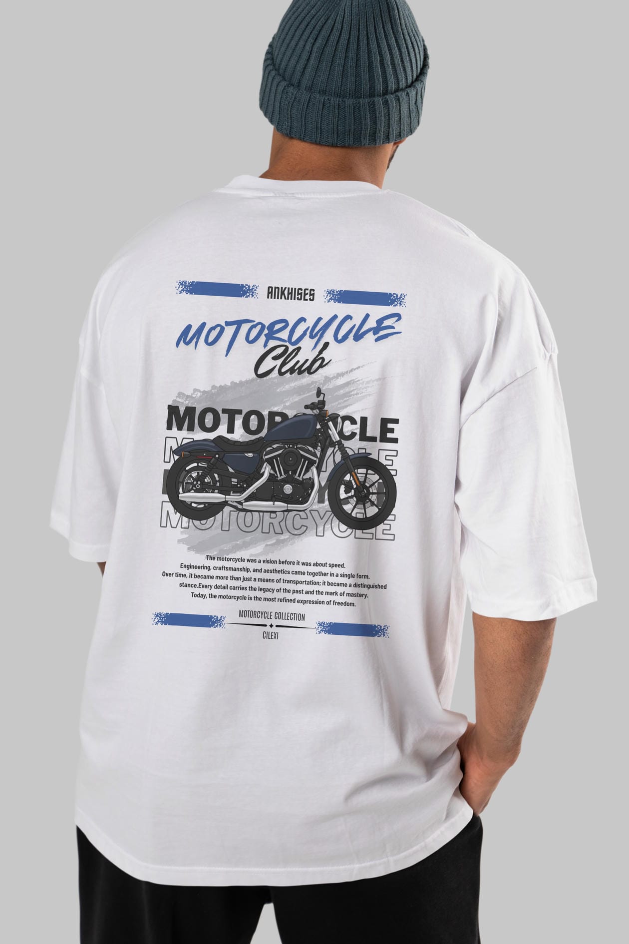 Motosiklet Serisi 30 Arka Baskılı Oversize t-shirt Erkek Kadın %100 Pamuk Bisiklet Yaka tişort
