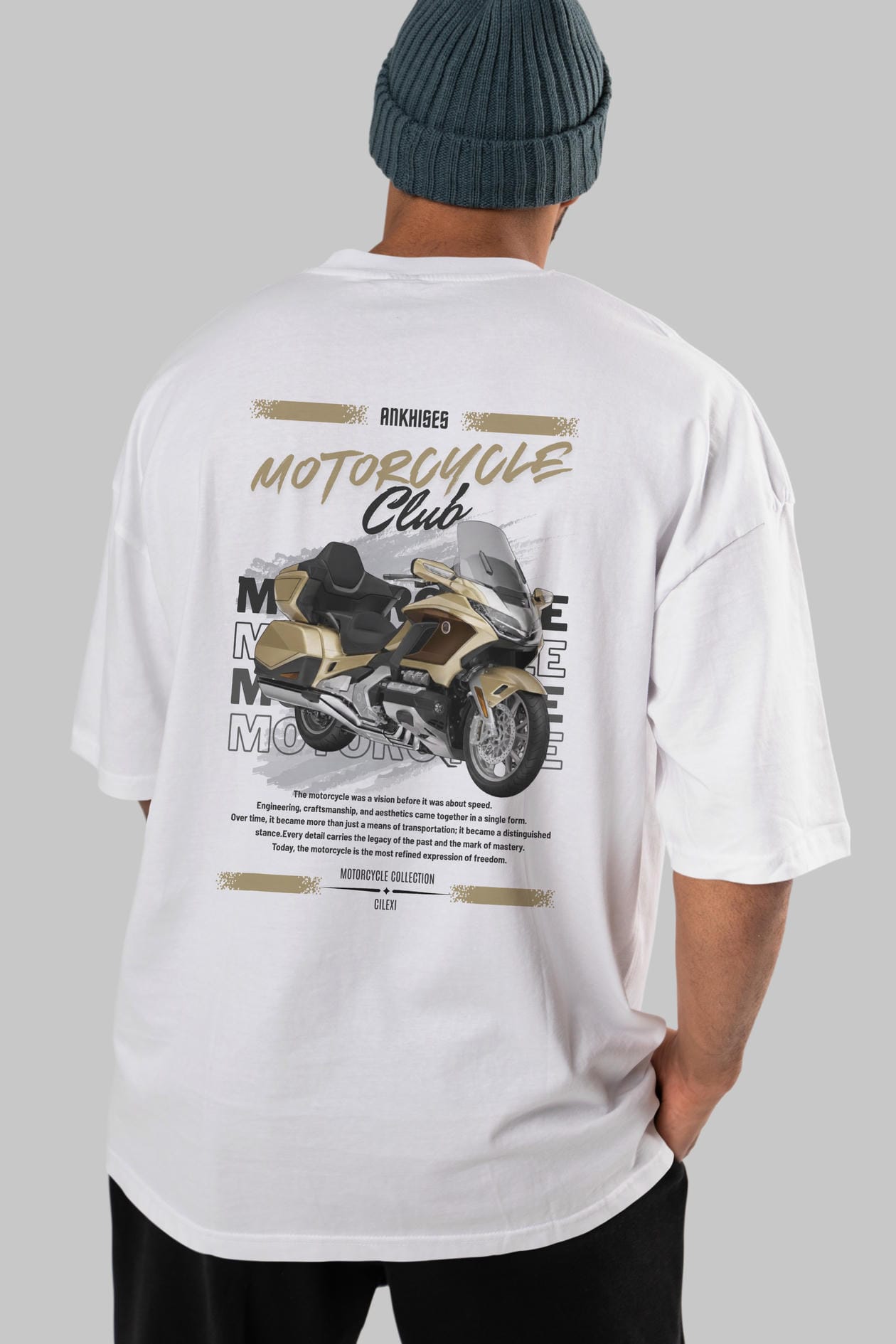 Motosiklet Serisi 28 Arka Baskılı Oversize t-shirt Erkek Kadın %100 Pamuk Bisiklet Yaka tişort