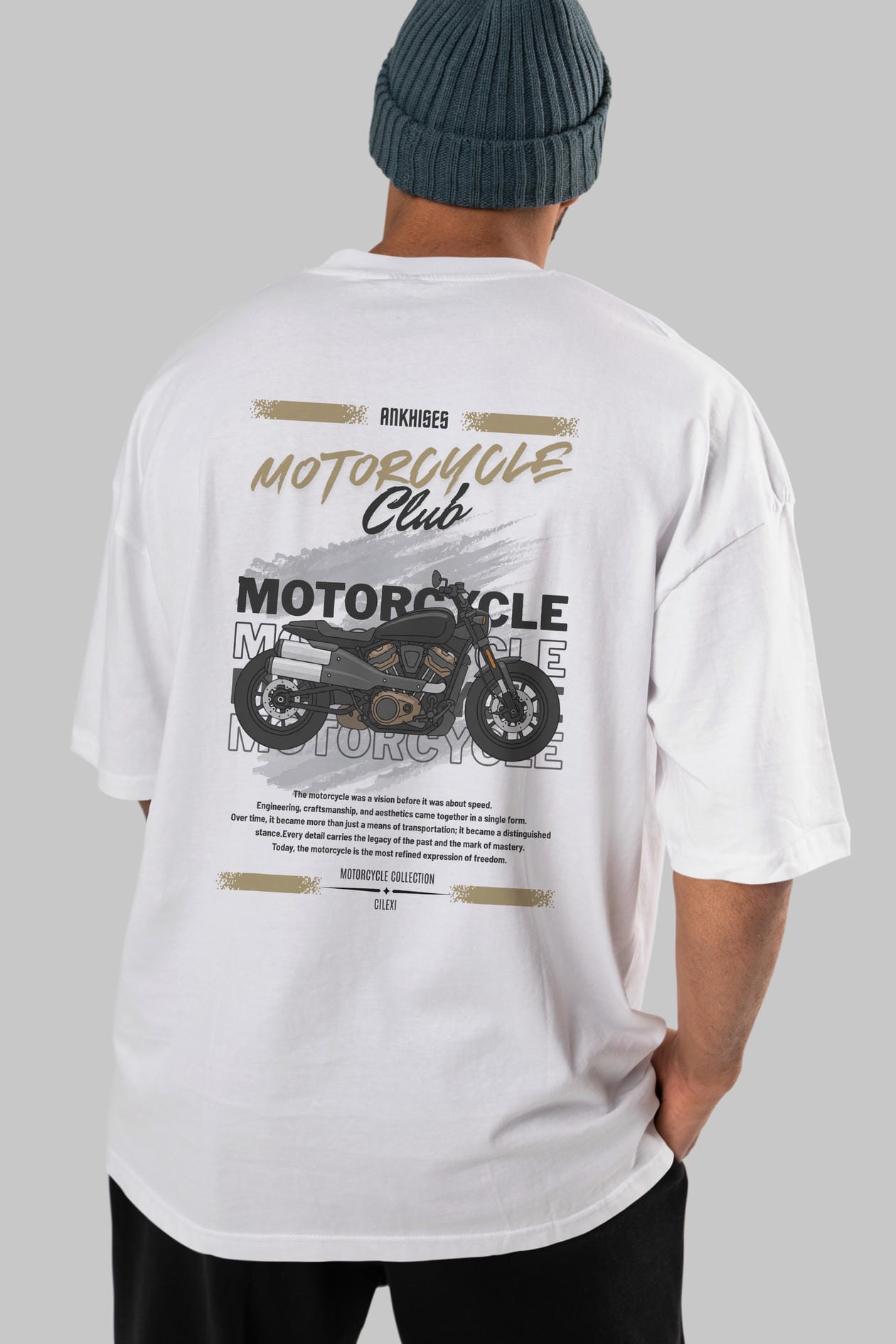 Motosiklet Serisi 29 Arka Baskılı Oversize t-shirt Erkek Kadın %100 Pamuk Bisiklet Yaka tişort