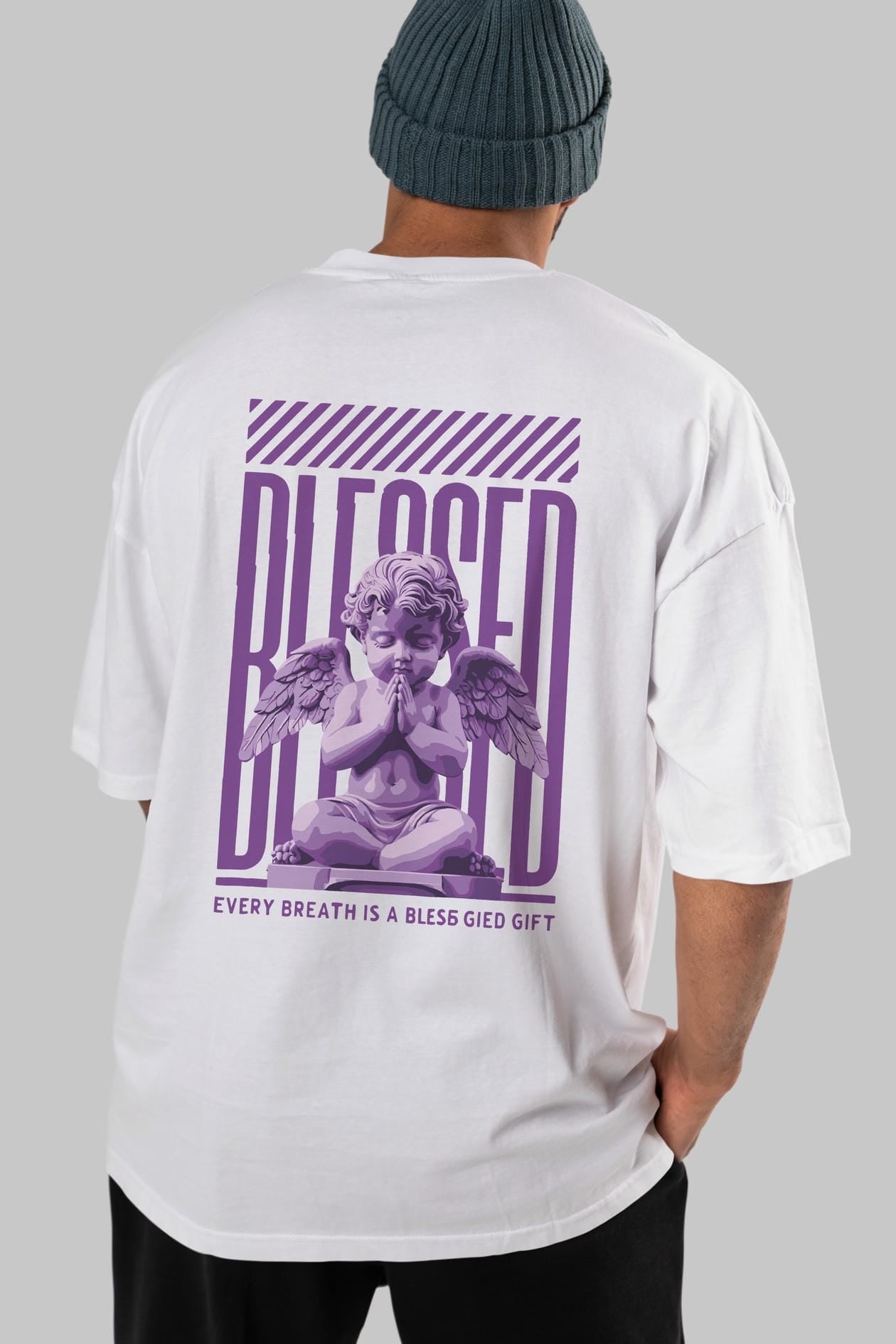 Blessed Arka Baskılı Oversize t-shirt Erkek Kadın %100 Pamuk Bisiklet Yaka tişort
