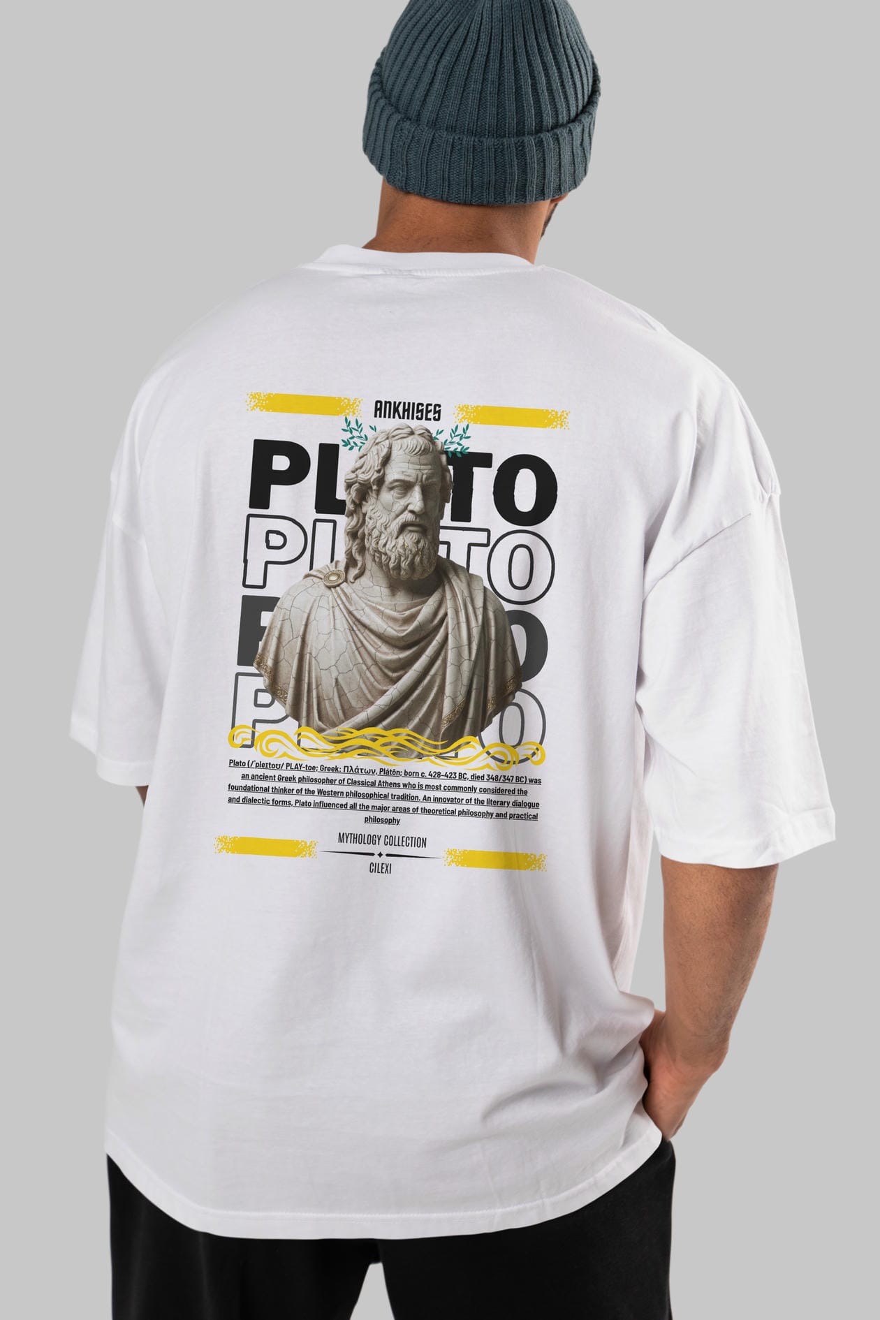 Plato 2 Arka Baskılı Oversize t-shirt Erkek Kadın %100 Pamuk Bisiklet Yaka tişort