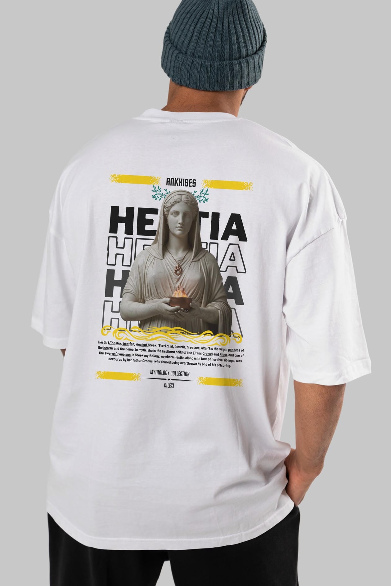 Hestia 1 Arka Baskılı Oversize t-shirt Erkek Kadın %100 Pamuk Bisiklet Yaka tişort