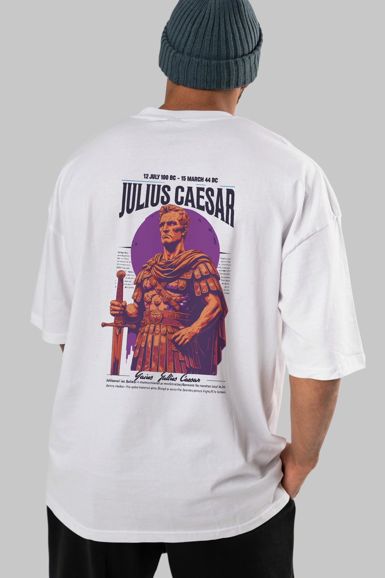 Julius Caesar Arka Baskılı Oversize t-shirt Erkek Kadın %100 Pamuk Bisiklet Yaka tişort