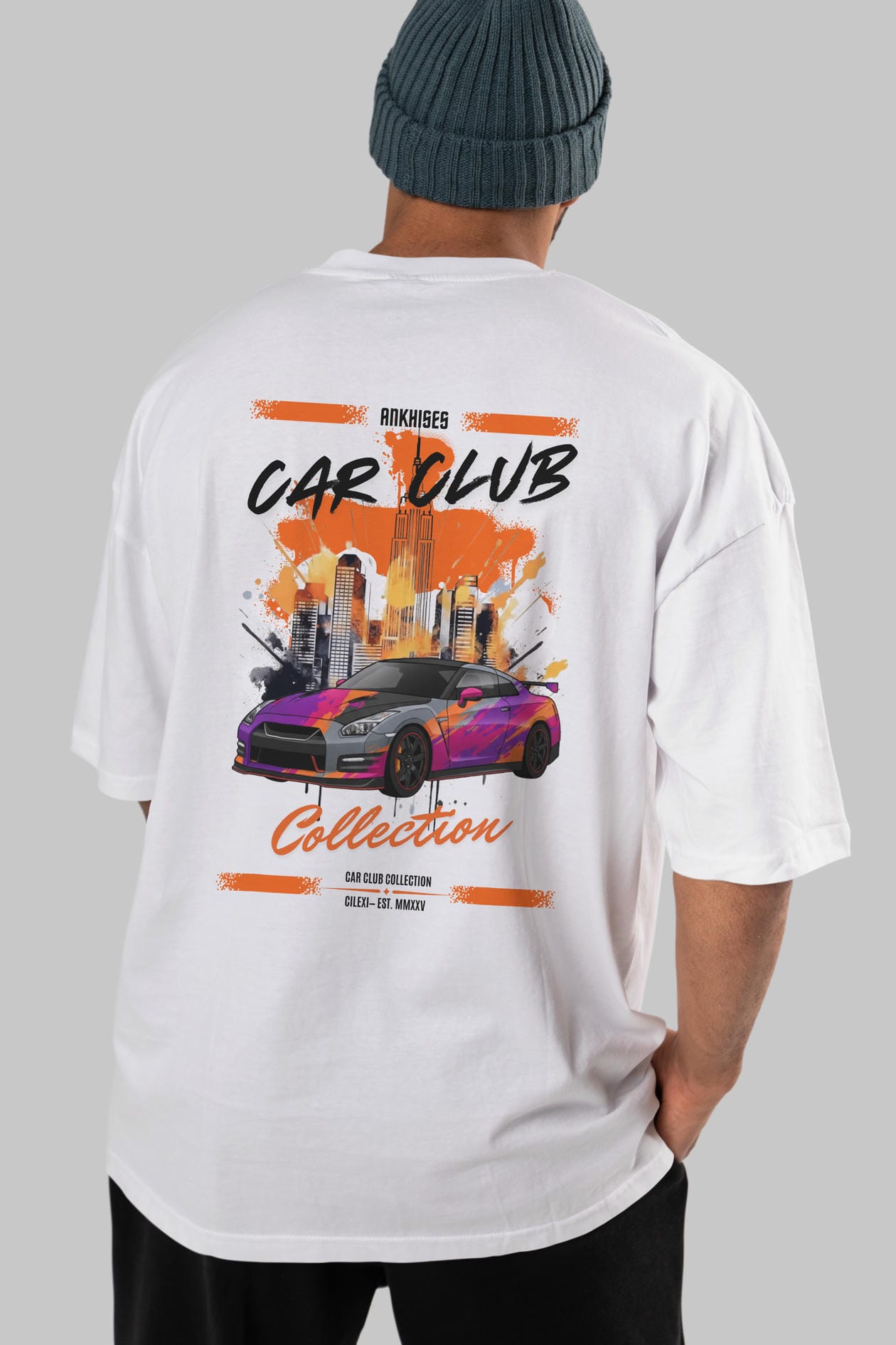 Araba Club Serisi 31 Baskılı Oversize t-shirt Erkek Kadın %100 Pamuk Bisiklet Yaka tişort