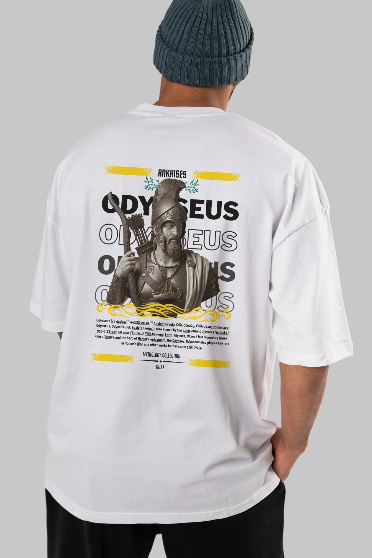 Odysseus 1 Arka Baskılı Oversize t-shirt Erkek Kadın %100 Pamuk Bisiklet Yaka tişort