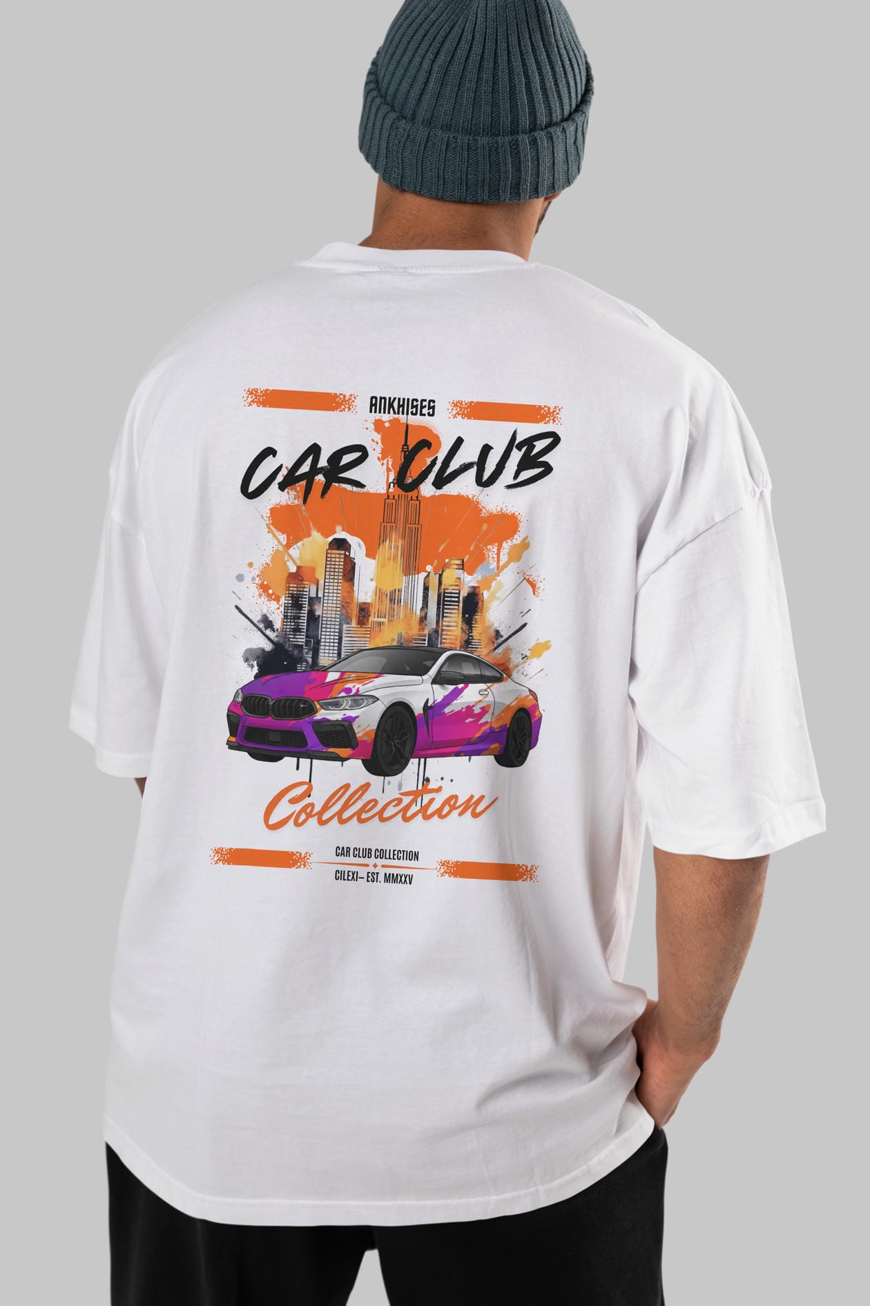 Araba Club Serisi 17 Baskılı Oversize t-shirt Erkek Kadın %100 Pamuk Bisiklet Yaka tişort