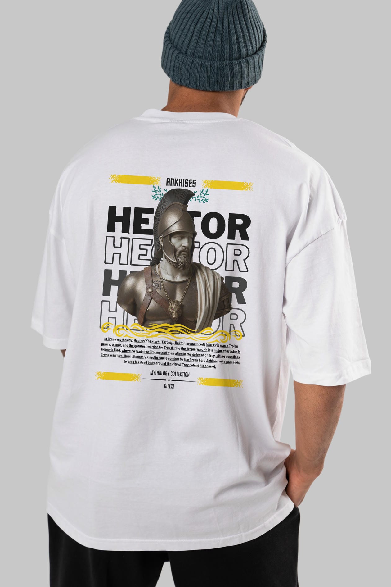 Hector 2 Arka Baskılı Oversize t-shirt Erkek Kadın %100 Pamuk Bisiklet Yaka tişort