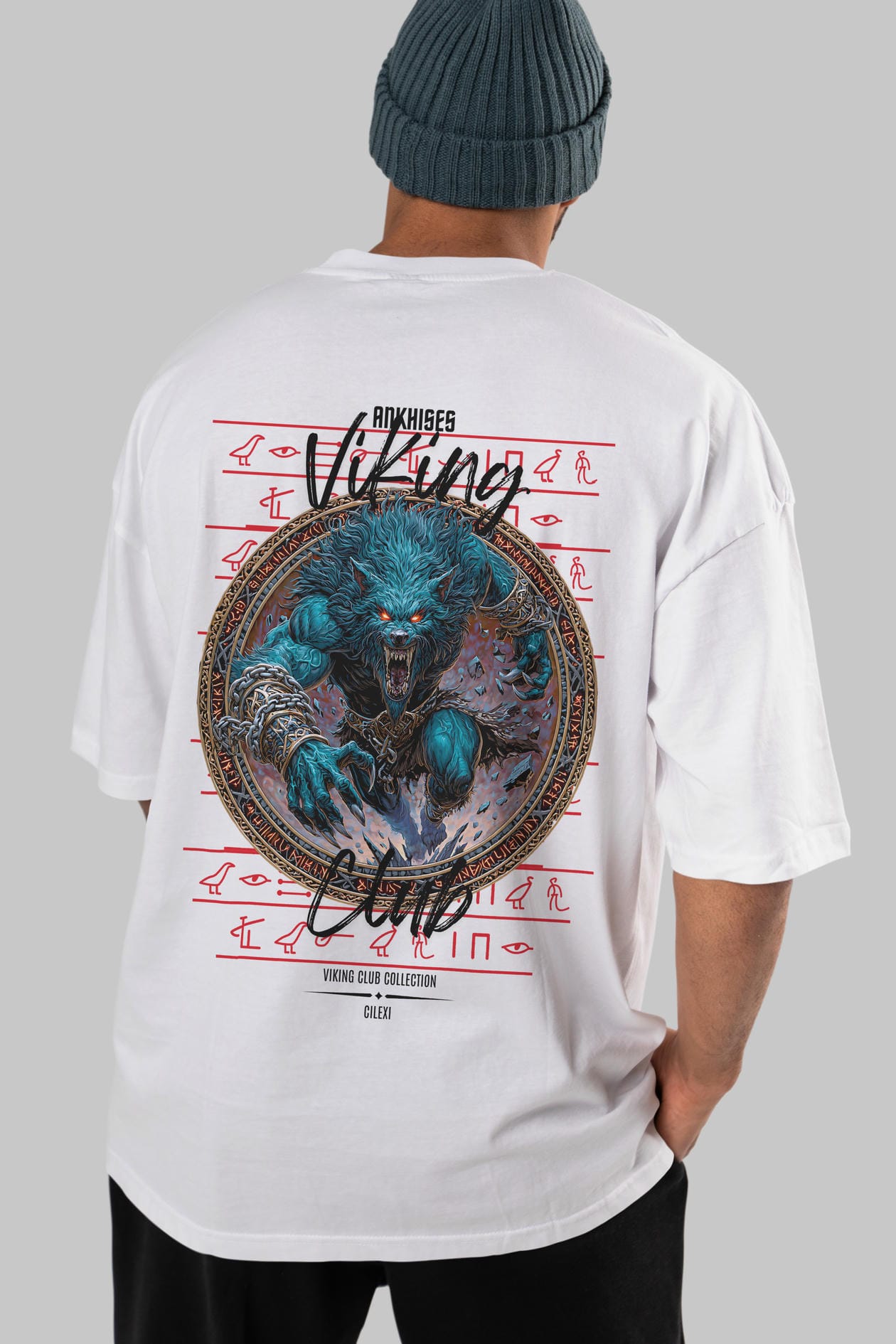 Fenrir Baskılı Oversize t-shirt Erkek Kadın %100 Pamuk Bisiklet Yaka tişort
