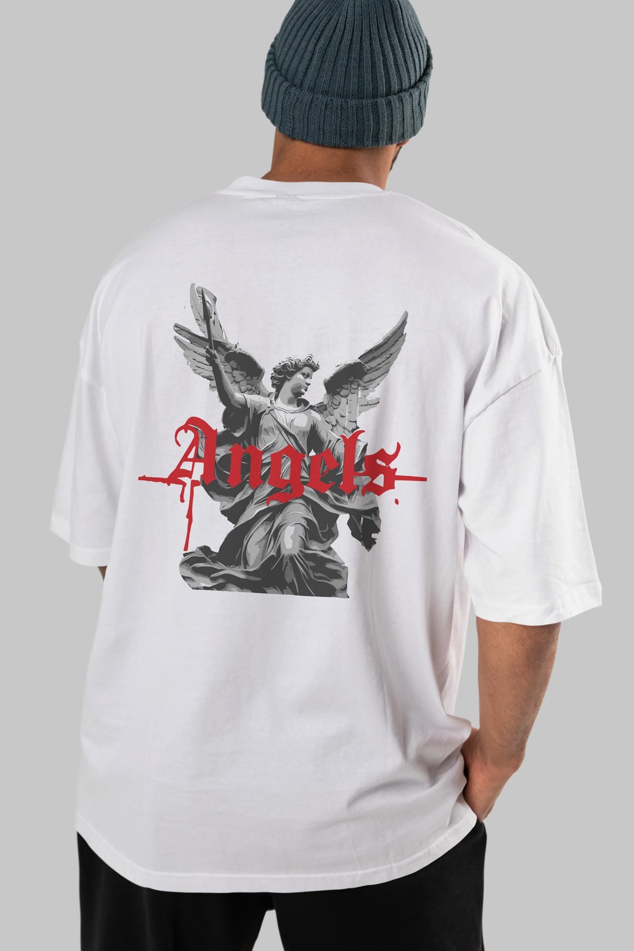 Angels Arka Baskılı Oversize t-shirt Erkek Kadın %100 Pamuk Bisiklet Yaka tişort