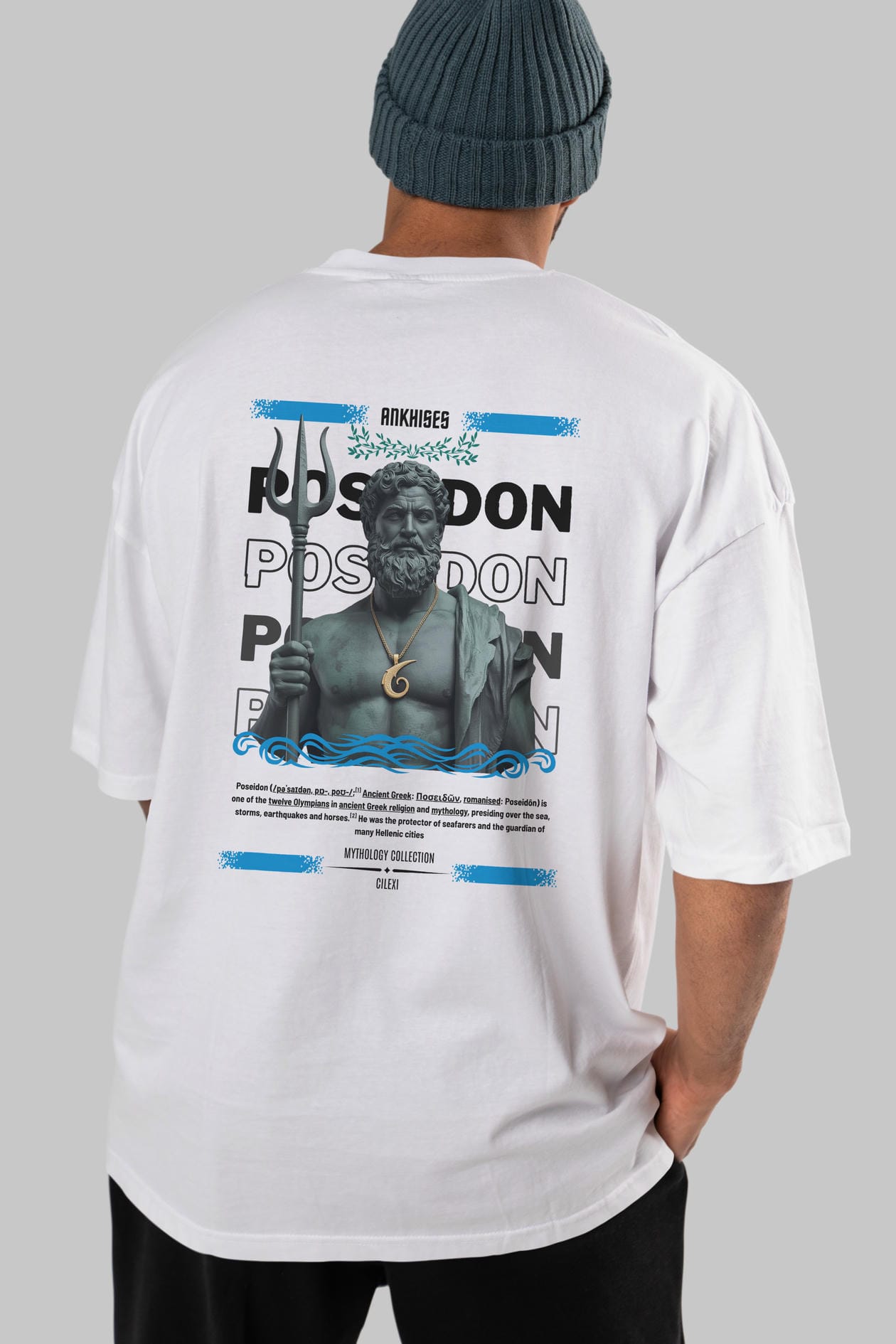 Poseidon 1 Arka Baskılı Oversize t-shirt Erkek Kadın %100 Pamuk Bisiklet Yaka tişort