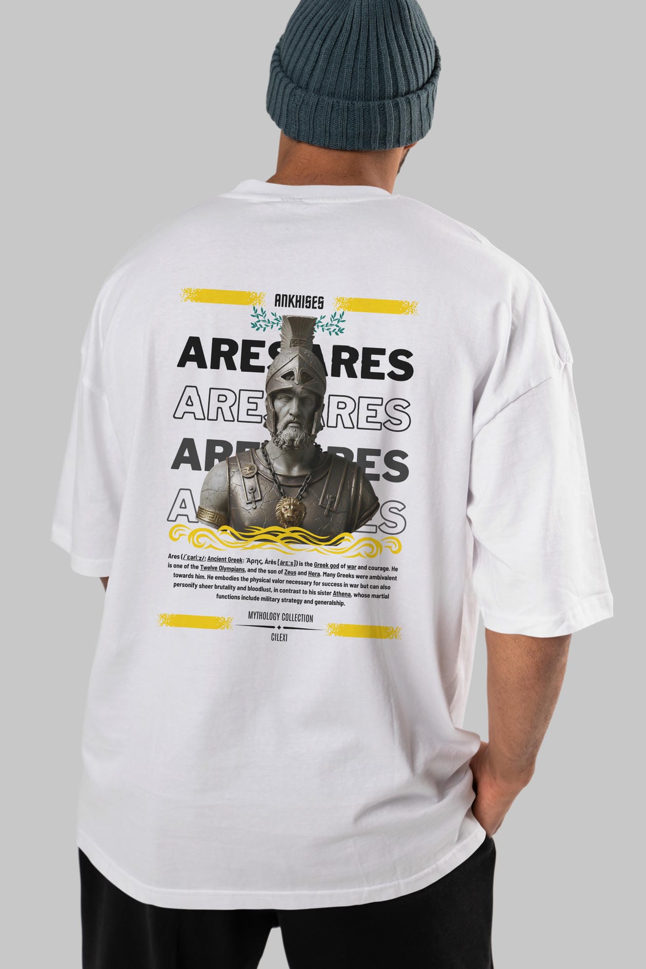 Ares 1 Arka Baskılı Oversize t-shirt Erkek Kadın %100 Pamuk Bisiklet Yaka tişort