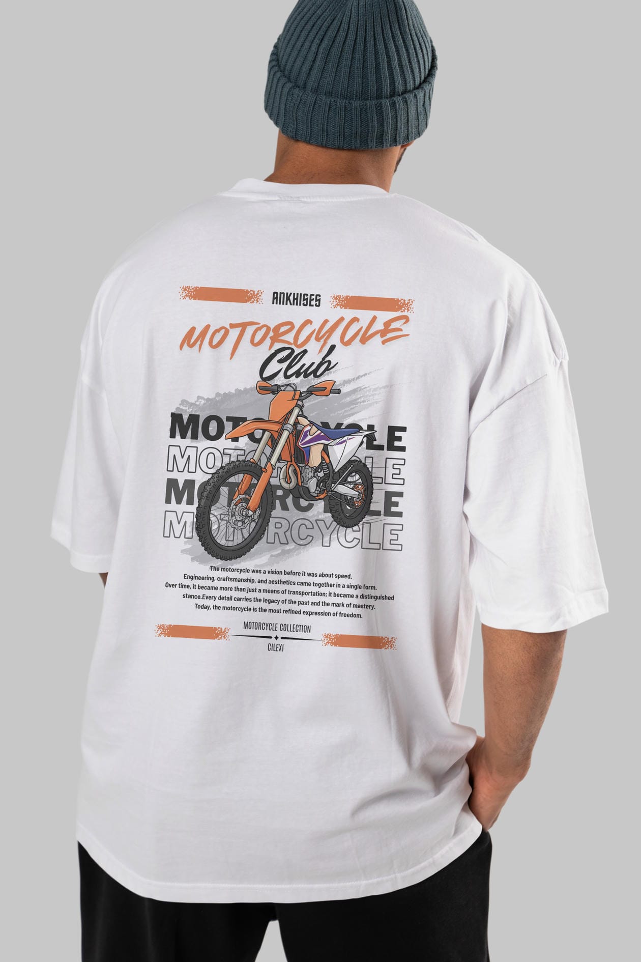 Motosiklet Serisi 19 Arka Baskılı Oversize t-shirt Erkek Kadın %100 Pamuk Bisiklet Yaka tişort
