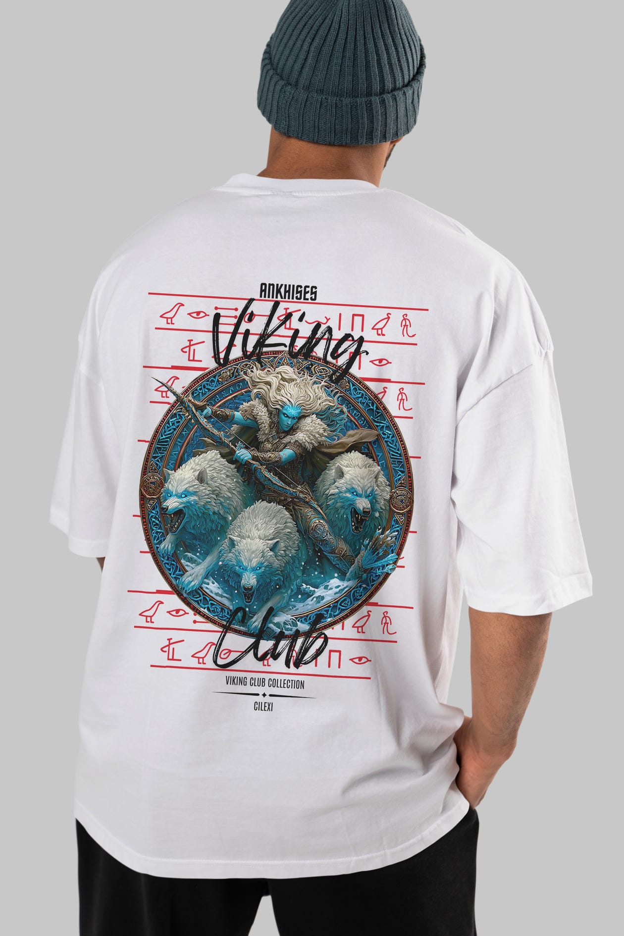 Skadi Arka Baskılı Oversize t-shirt Erkek Kadın %100 Pamuk Bisiklet Yaka tişort