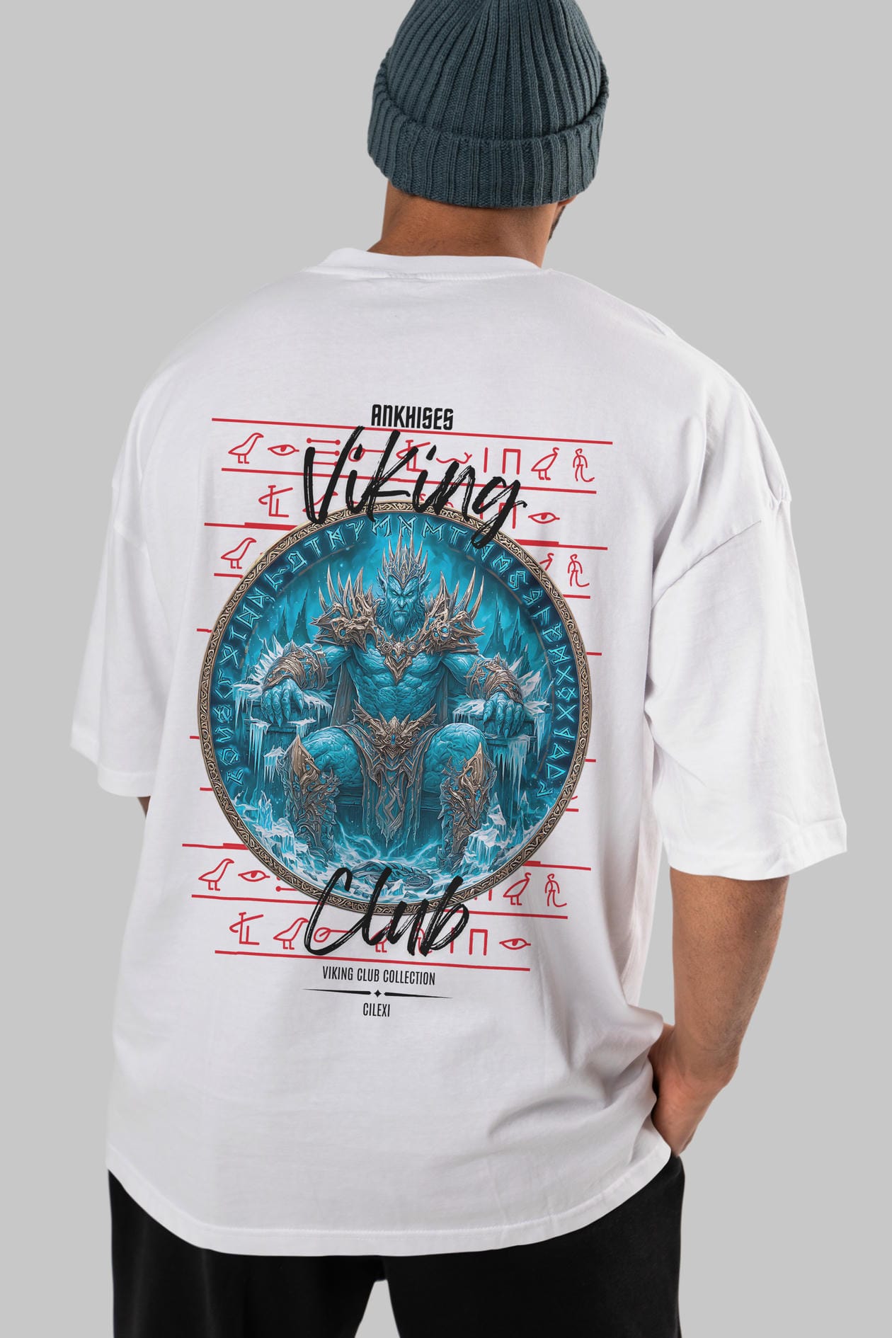 Thrym Arka Baskılı Oversize t-shirt Erkek Kadın %100 Pamuk Bisiklet Yaka tişort
