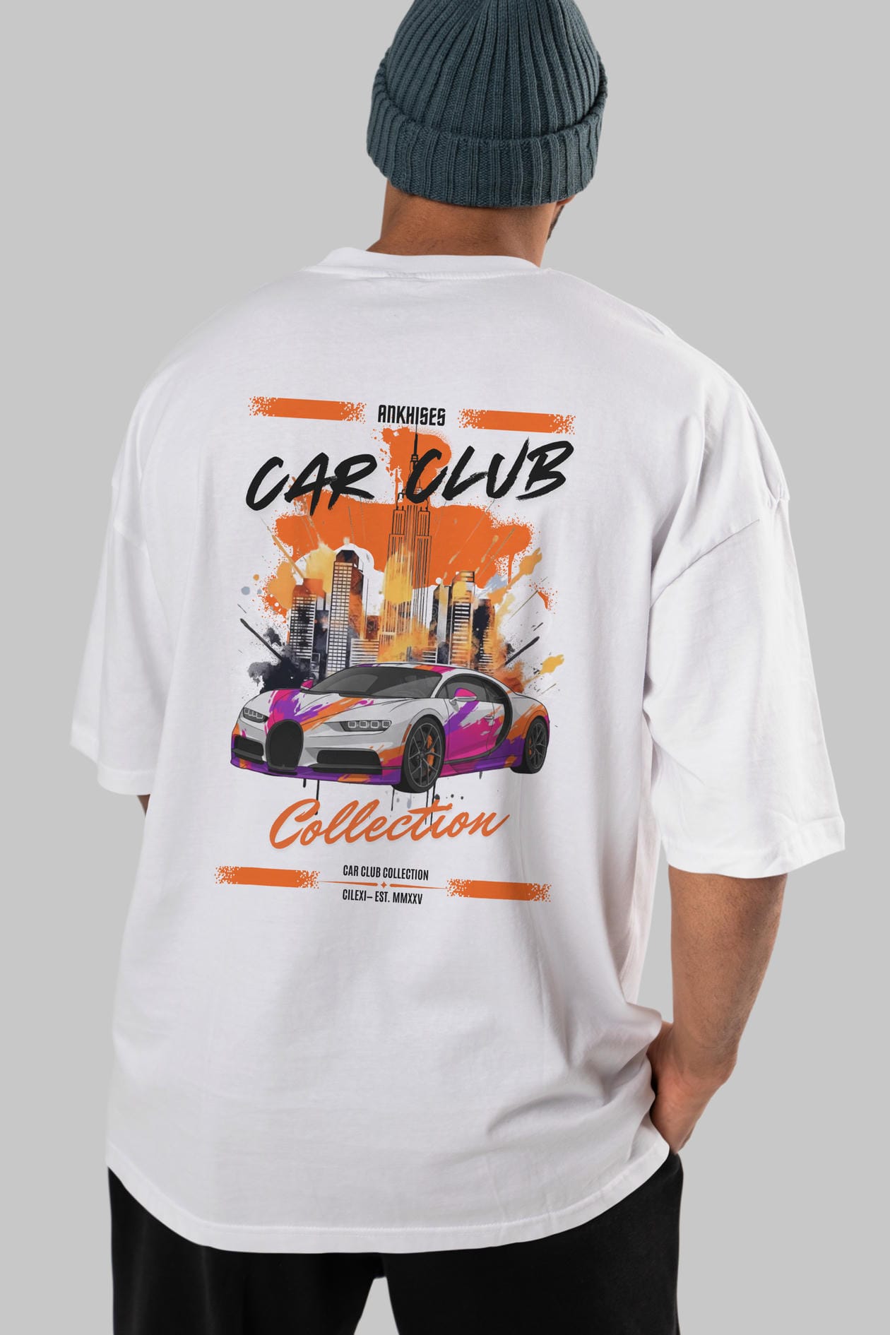 Araba Club Serisi 18 Baskılı Oversize t-shirt Erkek Kadın %100 Pamuk Bisiklet Yaka tişort