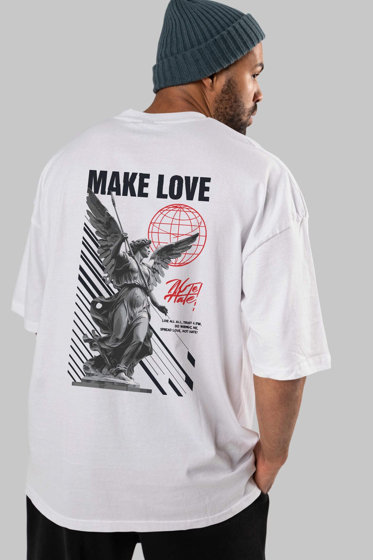 Make Love Arka Baskılı Oversize t-shirt Erkek Kadın %100 Pamuk Bisiklet Yaka tişort