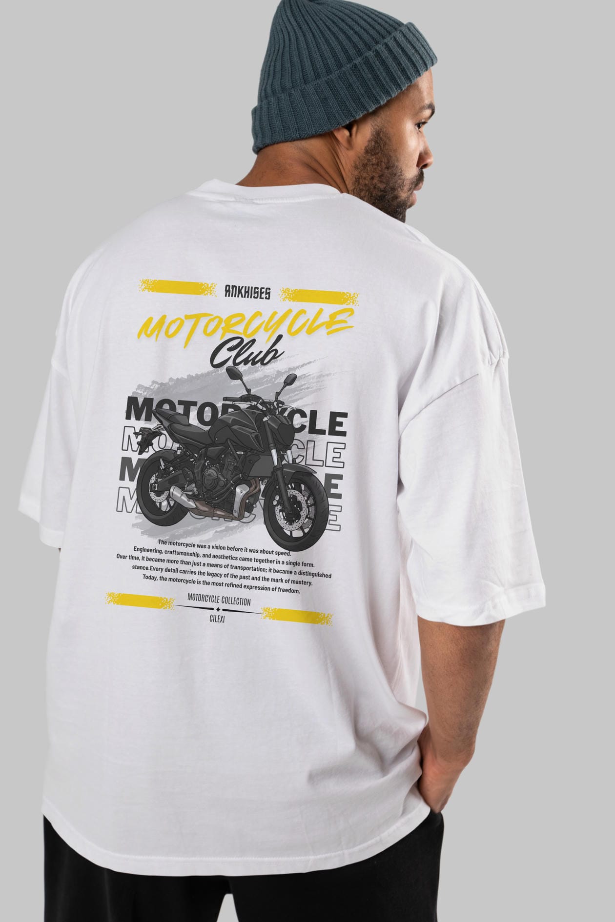 Motosiklet Serisi 20 Arka Baskılı Oversize t-shirt Erkek Kadın %100 Pamuk Bisiklet Yaka tişort