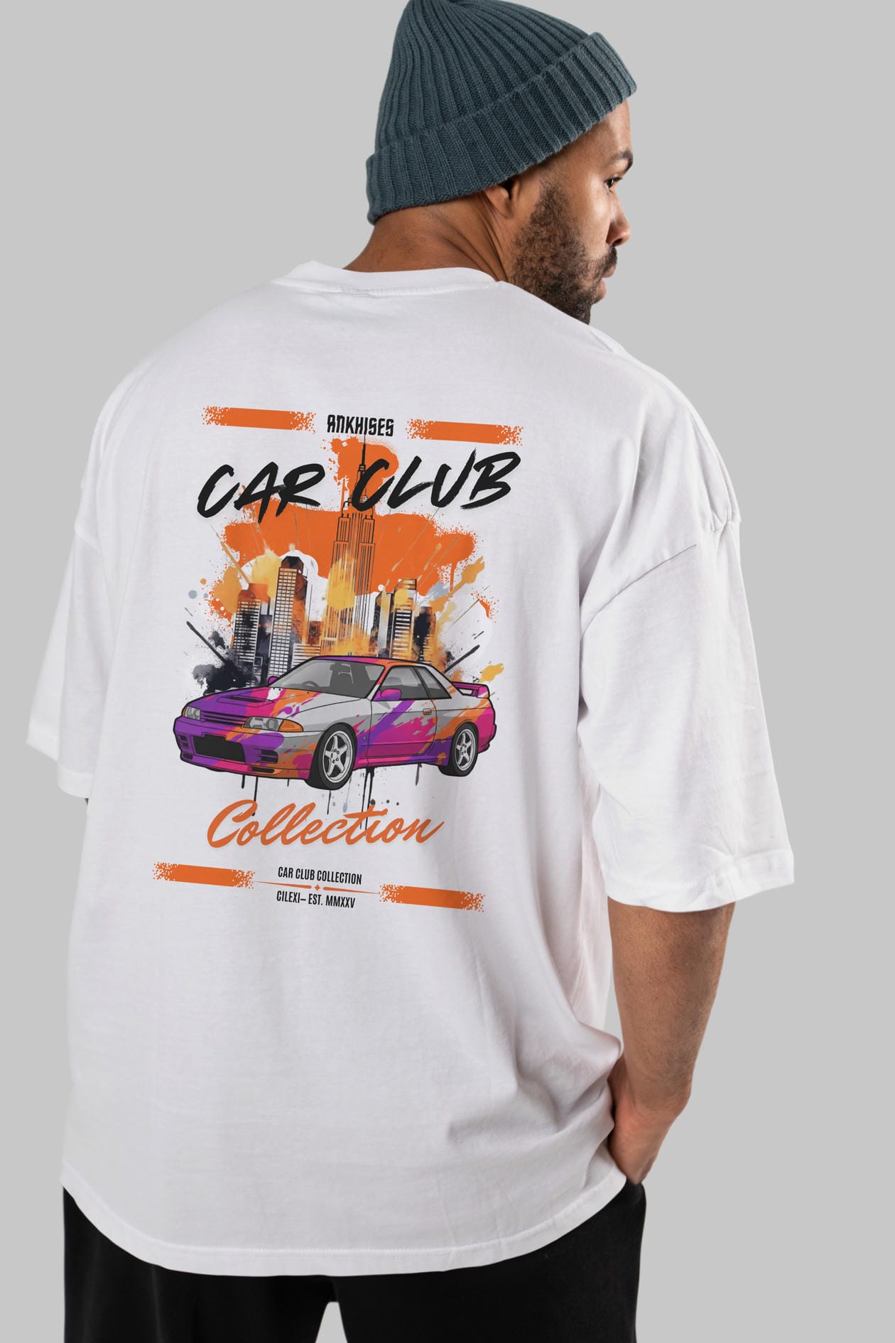 Araba Club Serisi 33 Baskılı Oversize t-shirt Erkek Kadın %100 Pamuk Bisiklet Yaka tişort