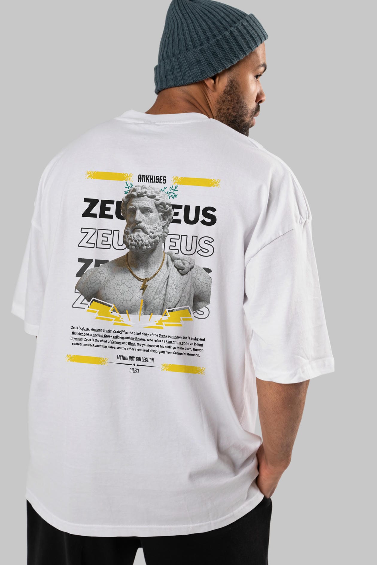 Zeus 3 Arka Baskılı Oversize t-shirt Erkek Kadın %100 Pamuk Bisiklet Yaka tişort