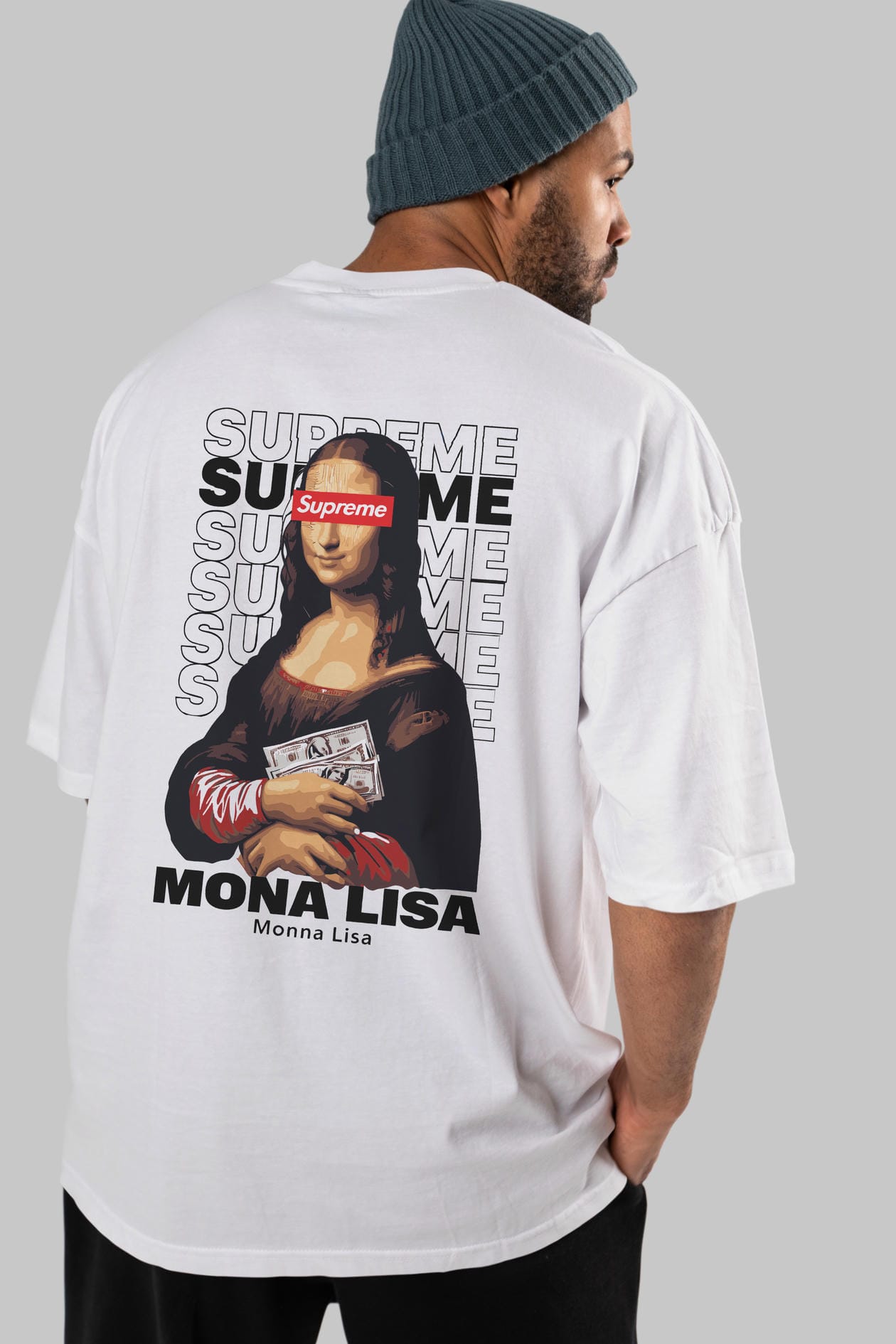 Mona Lisa Supreme Arka Baskılı Oversize t-shirt Erkek Kadın %100 Pamuk Bisiklet Yaka tişort