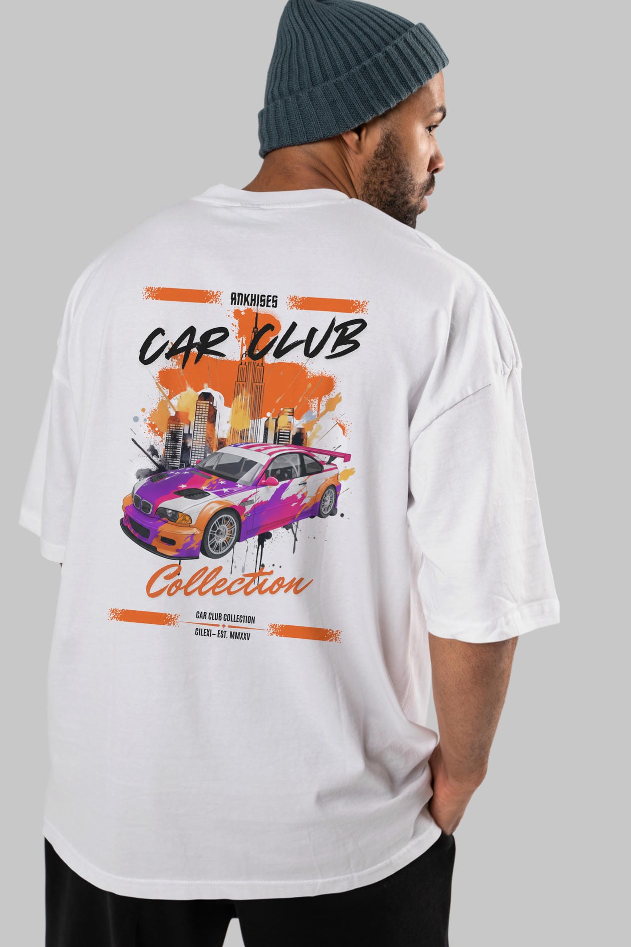 Araba Club Serisi 6 Baskılı Oversize t-shirt Erkek Kadın %100 Pamuk Bisiklet Yaka tişort