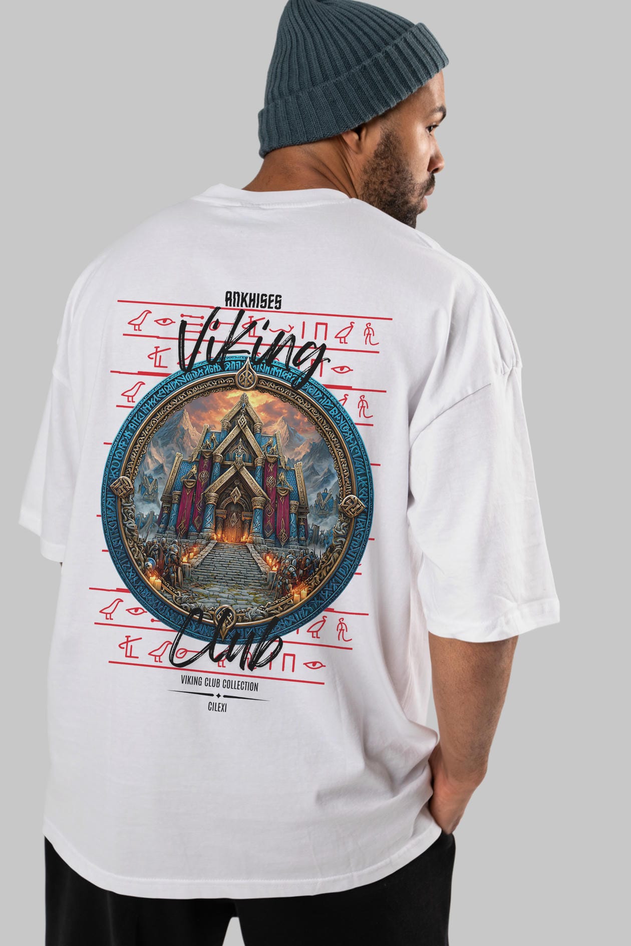 Valhalla Arka Baskılı Oversize t-shirt Erkek Kadın %100 Pamuk Bisiklet Yaka tişort