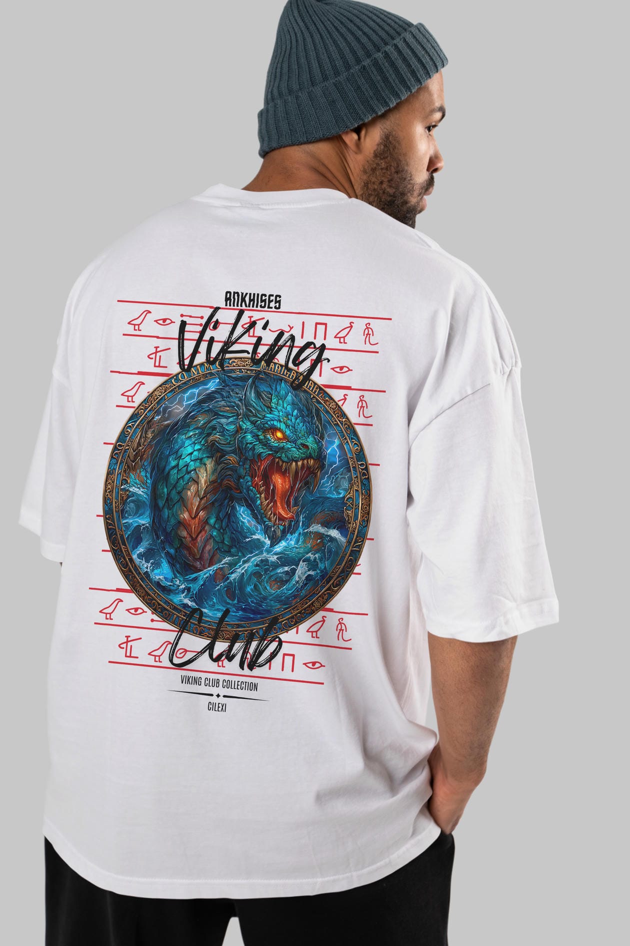 Jörmungandr Baskılı Oversize t-shirt Erkek Kadın %100 Pamuk Bisiklet Yaka tişort